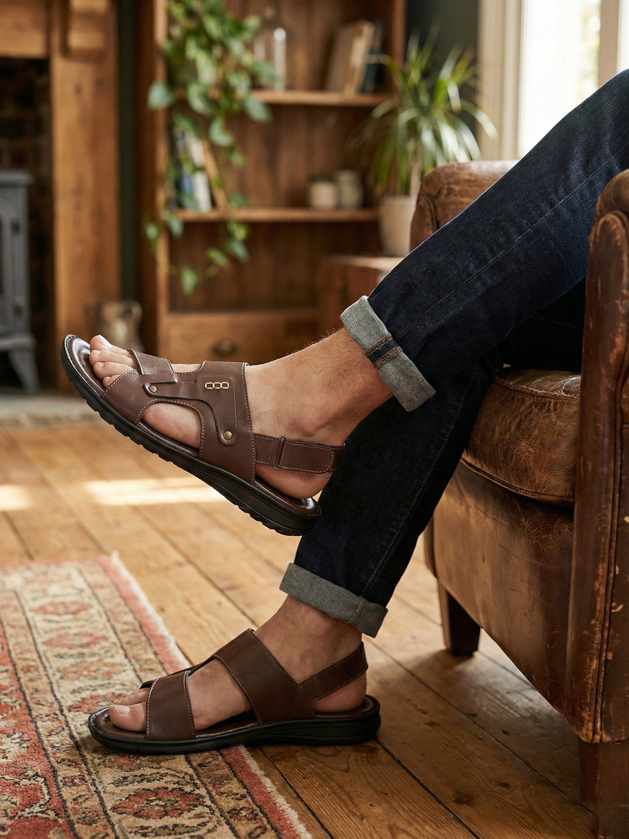 Ajanta Men’s Brown Slip-On Velcro Back-Strap Sandals