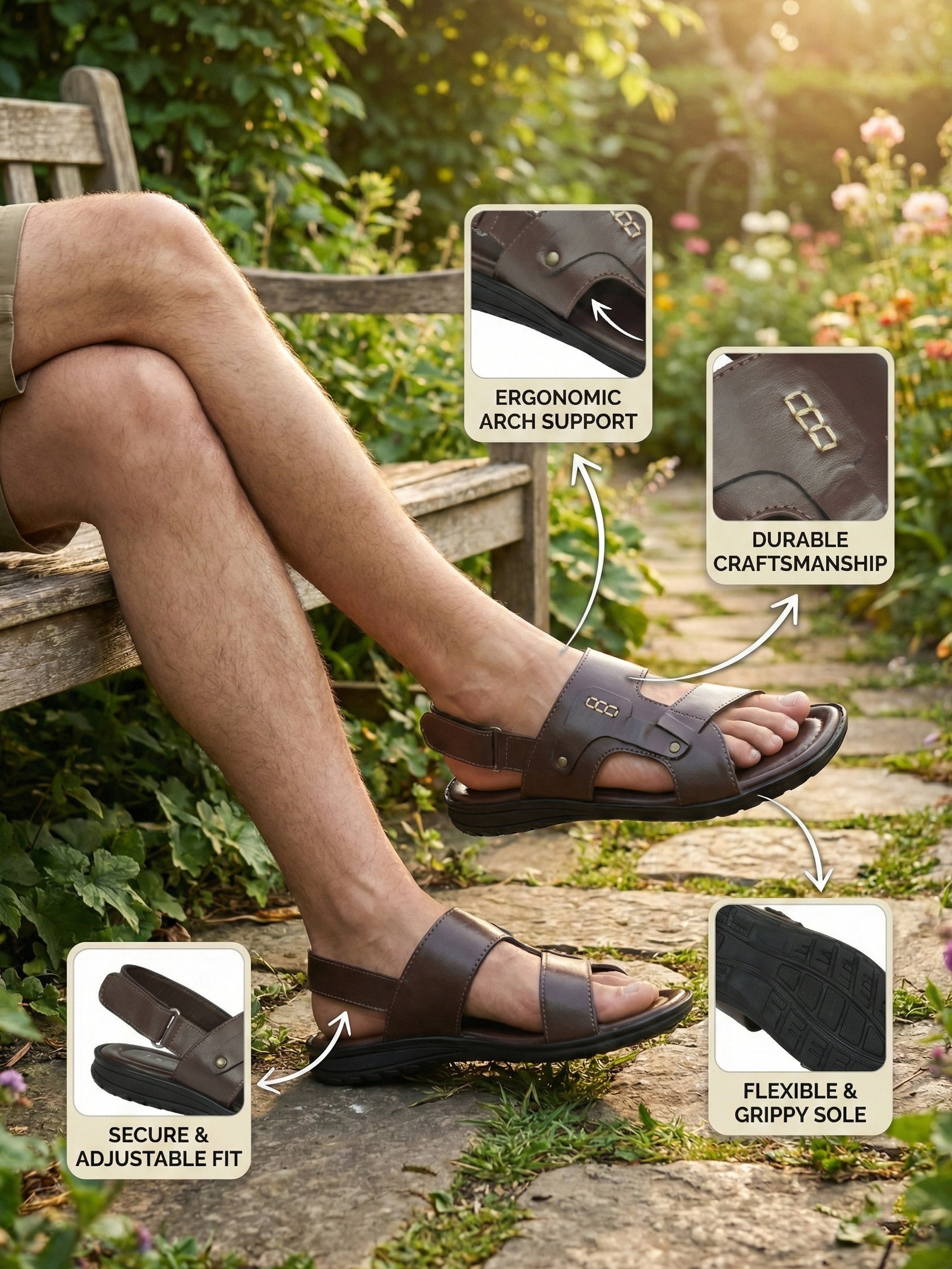 Ajanta Men’s Brown Slip-On Velcro Back-Strap Sandals