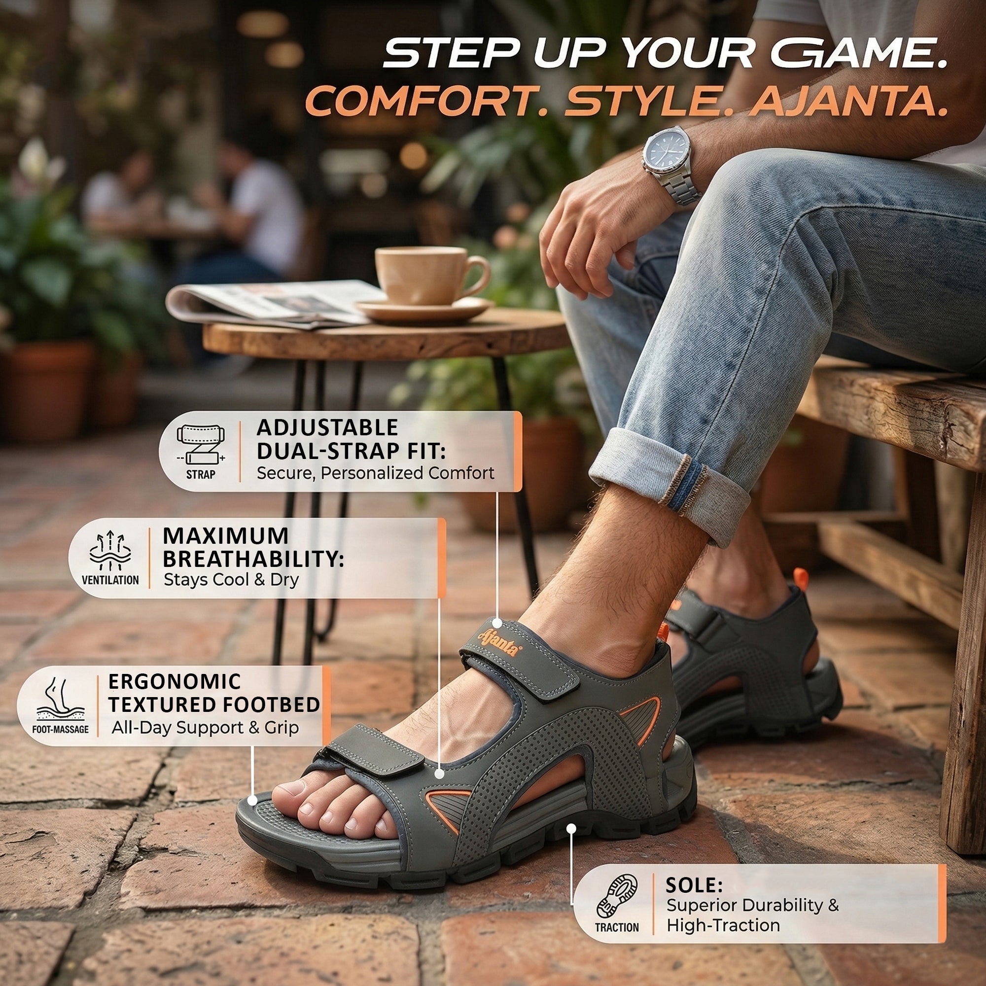Ajanta Men’s Sports Sandals with Velcro Closure