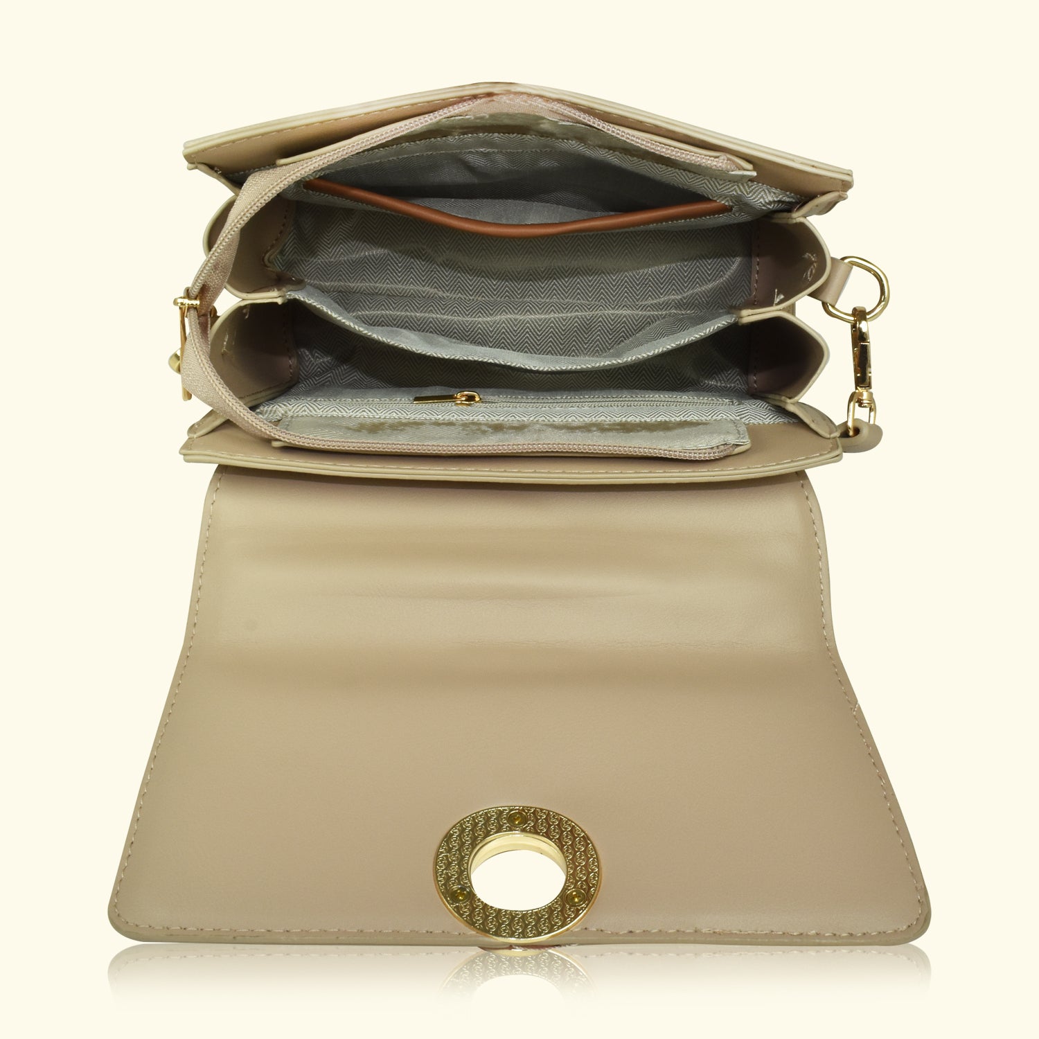 Ajanta Women's Tan & Beige Colorblocked Shoulder Bag with Snap Button VB2038