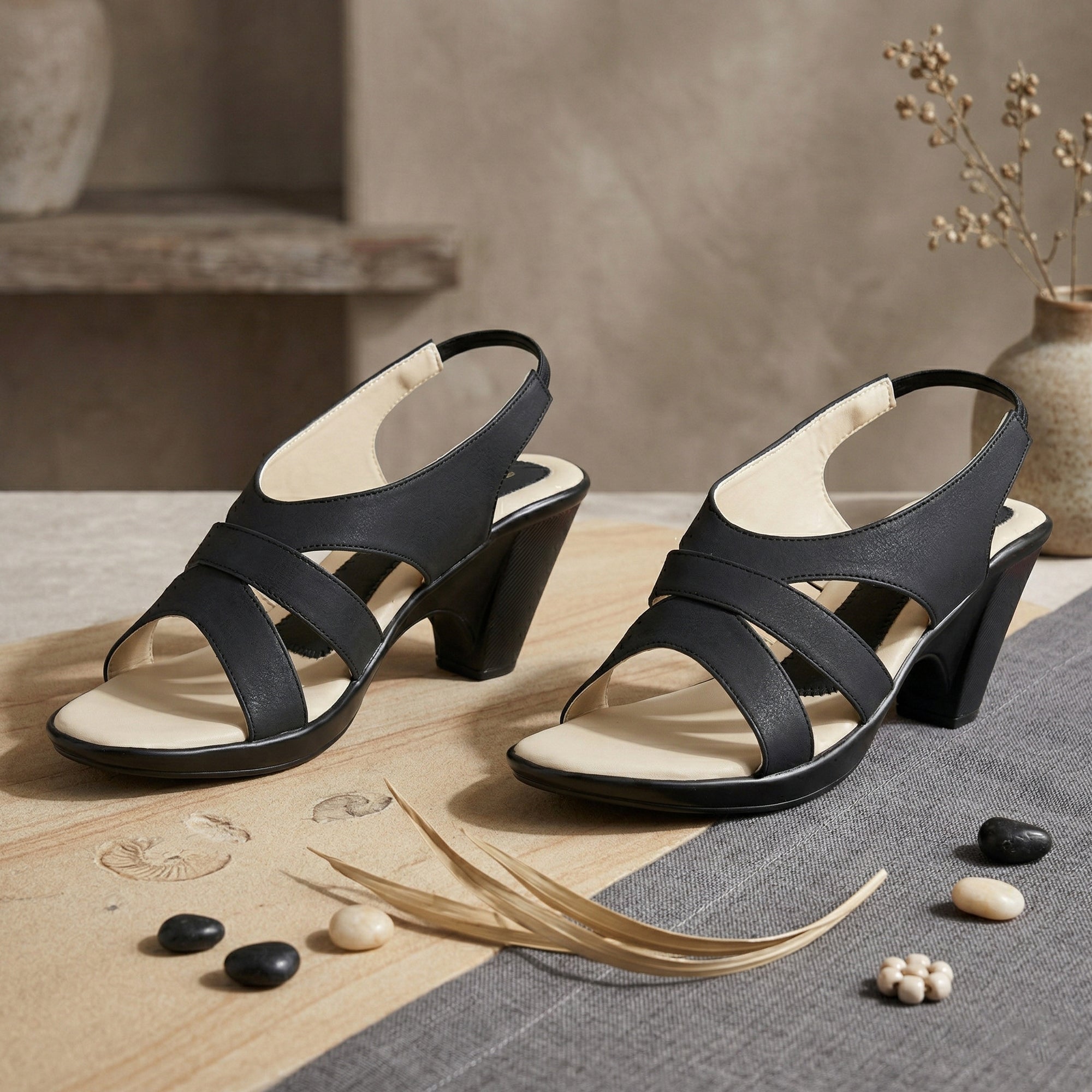 Ajanta Women’s Black Heeled Sandals
