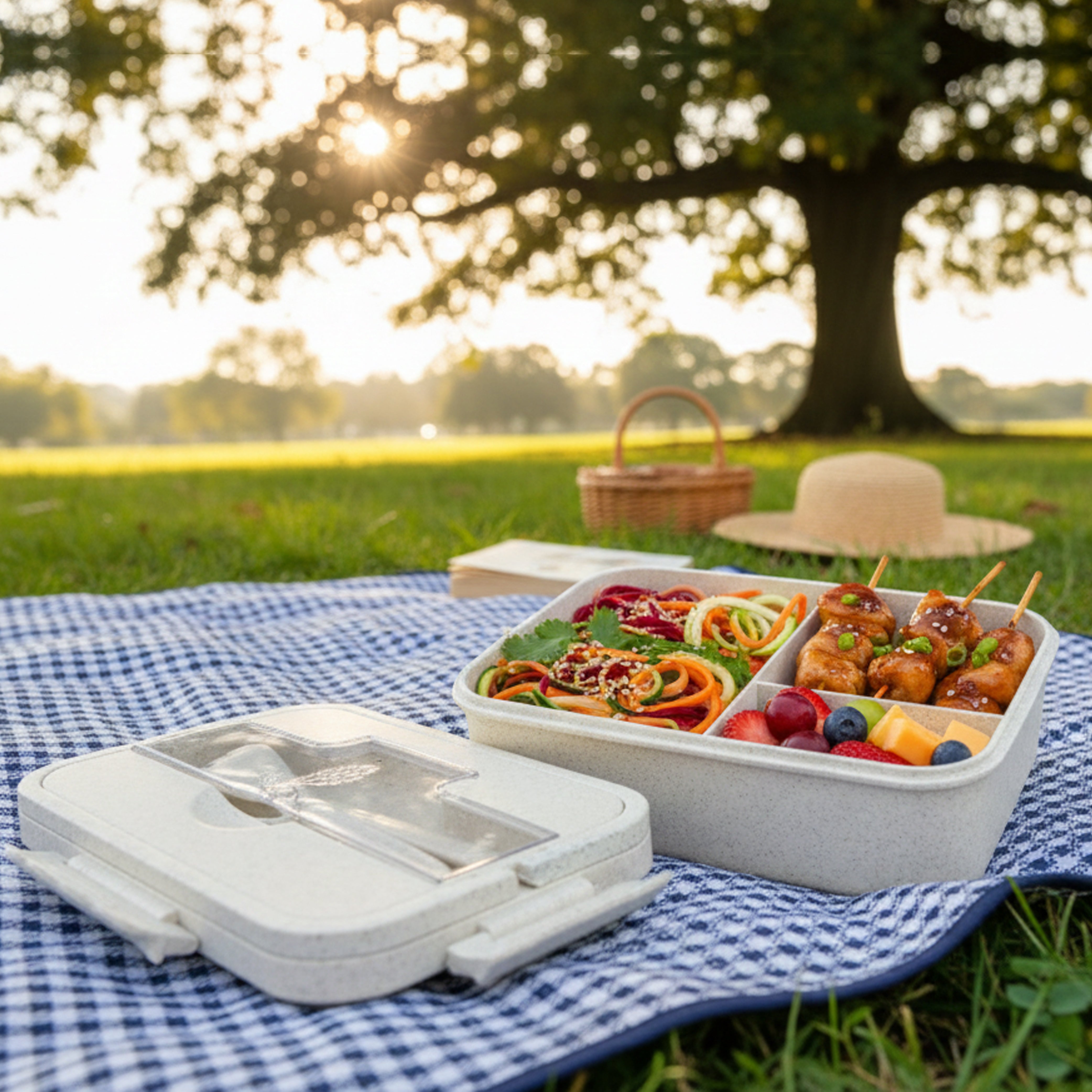 Ajanta BPA-Free Lunch Box for Kids & Adults | 3-Section Meal Box with Snap Lock Lid & Transparent Cutlery Compartment