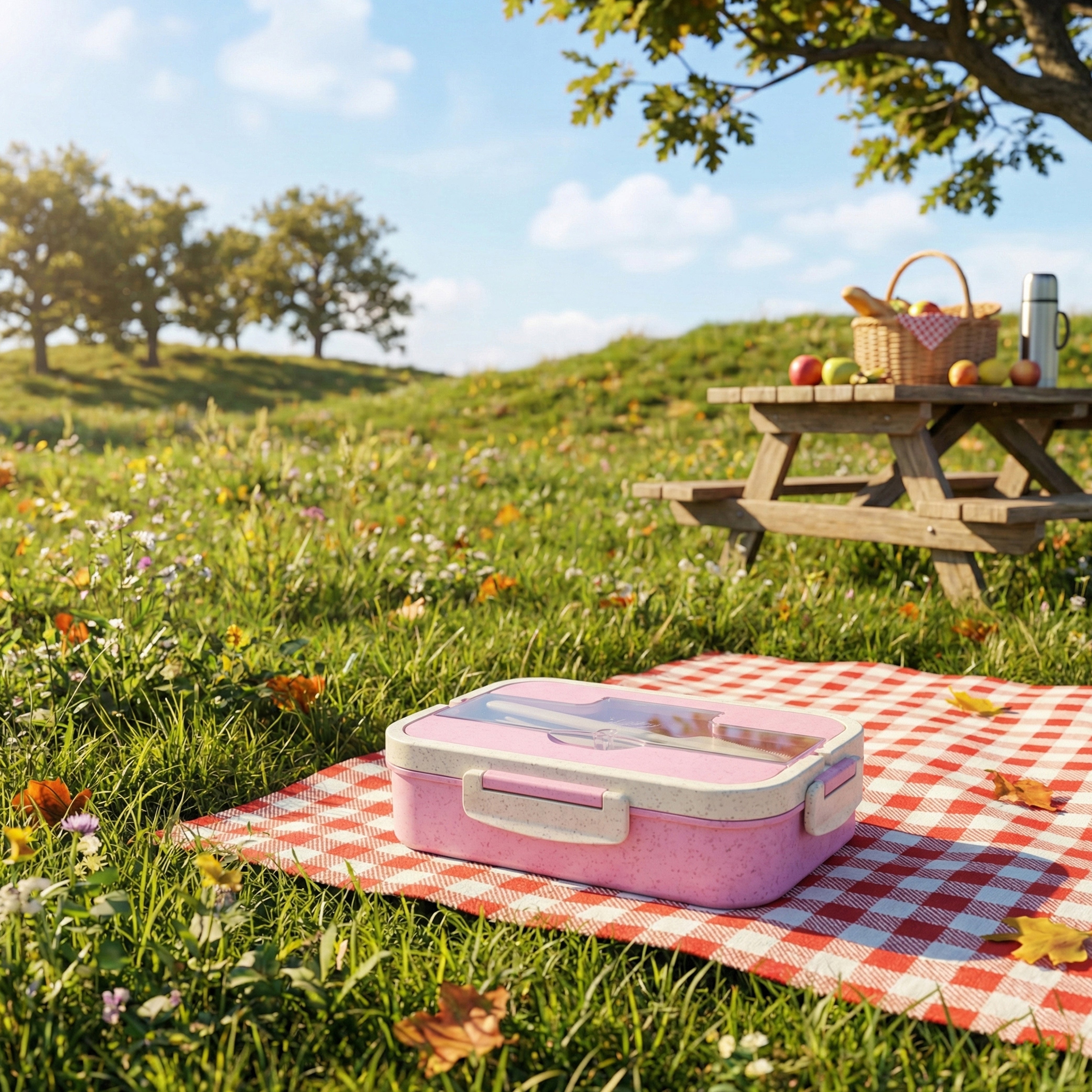 Ajanta BPA-Free 3-Section Lunch Meal Box with Snap Lock Lid & Transparent Cutlery Compartment for Kids