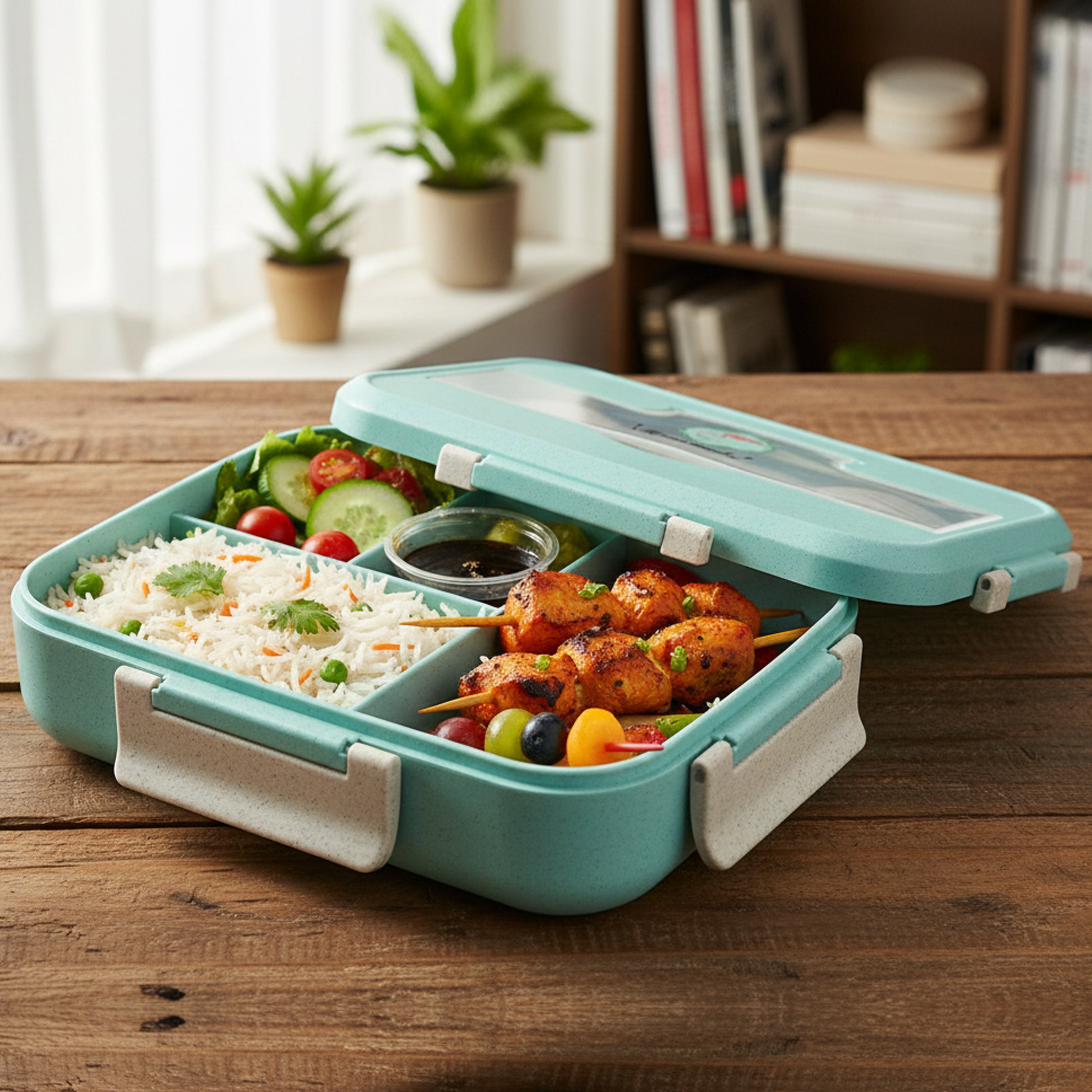 Ajanta BPA-Free Lunch Box for Kids & Adults | 2-Section Meal Box with Snap Lock Lid & Transparent Cutlery Compartment
