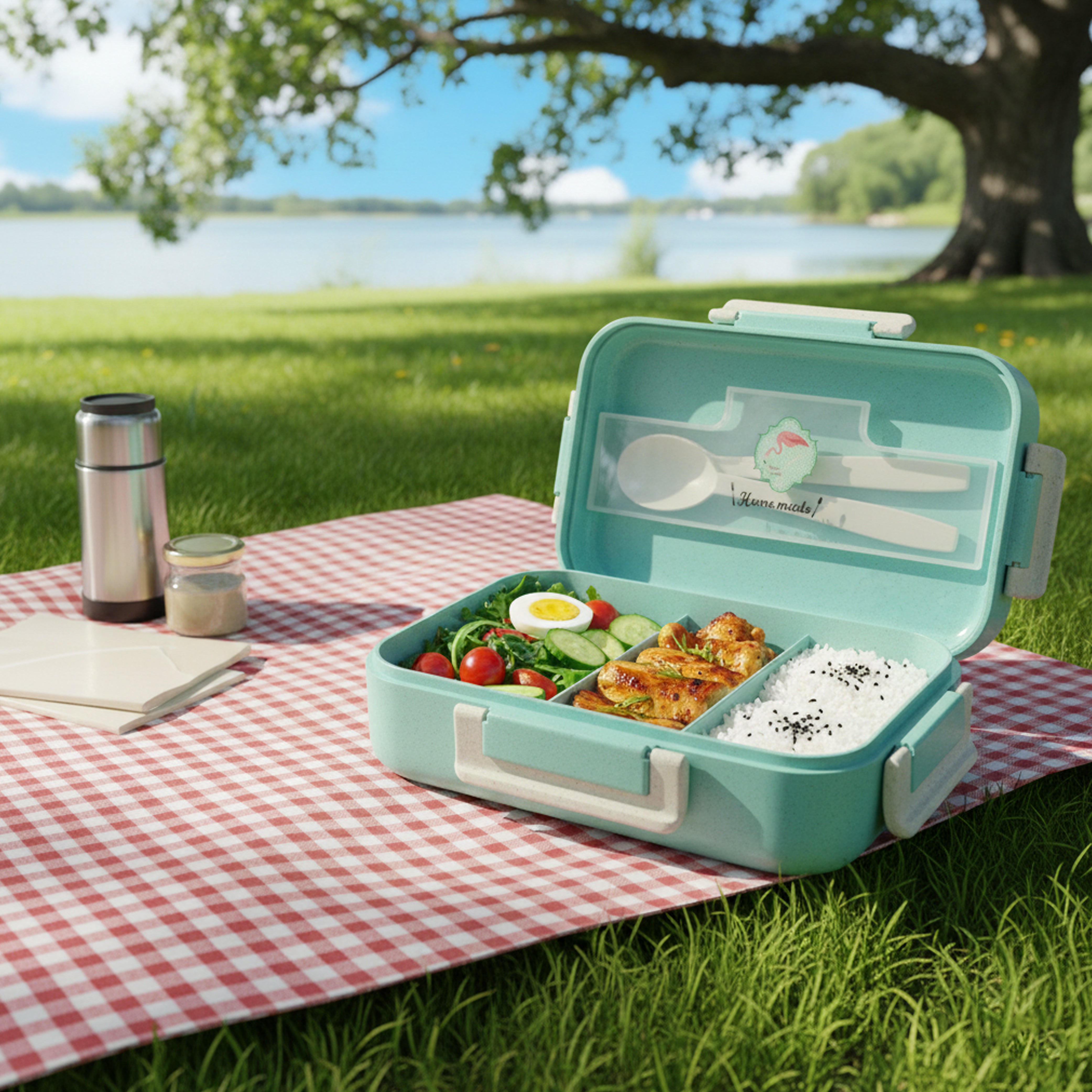Ajanta BPA-Free Lunch Box for Kids & Adults | 2-Section Meal Box with Snap Lock Lid & Transparent Cutlery Compartment