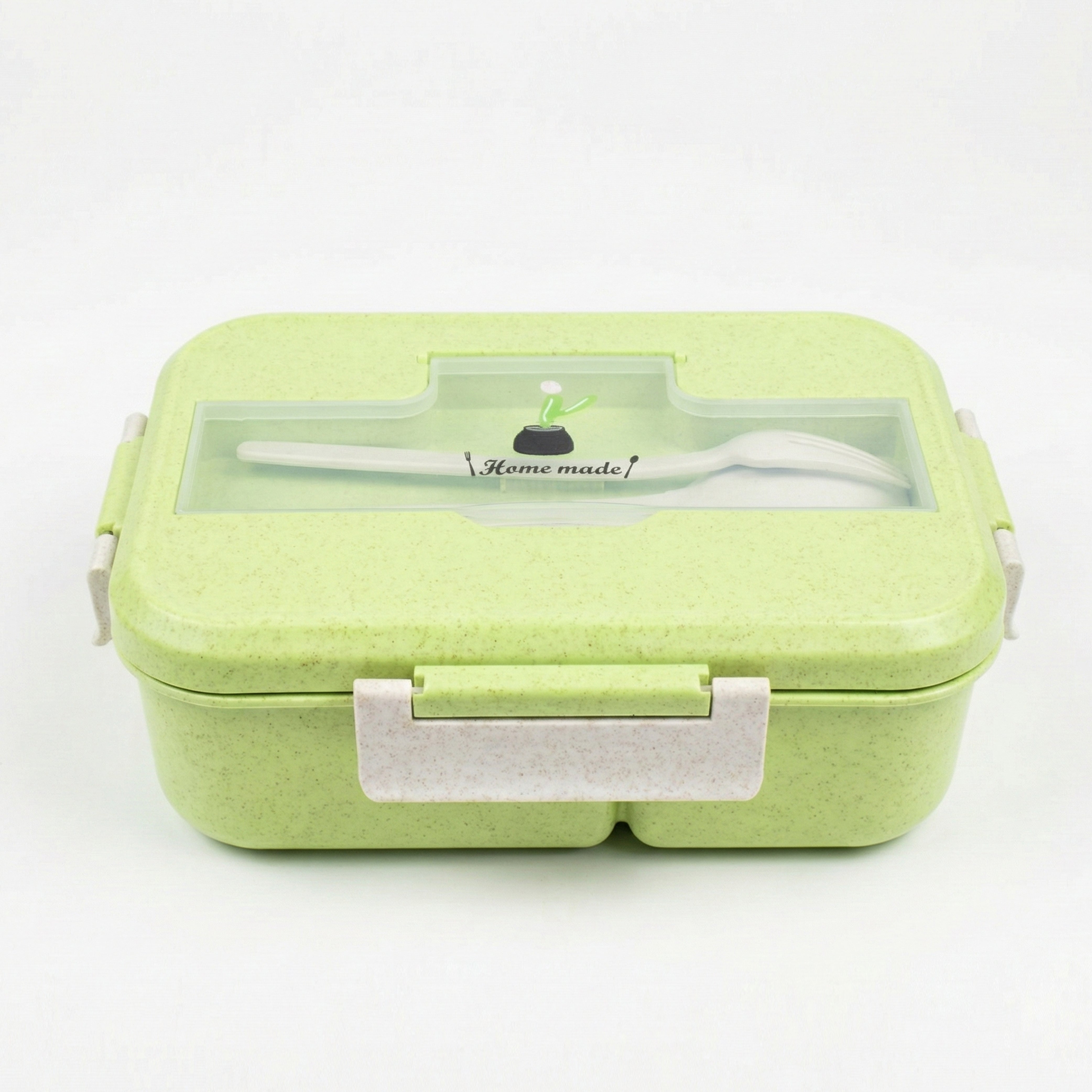 Ajanta BPA-Free 2-Section Lunch Meal Box for Kids with Snap Lock Lid & Transparent Cutlery Compartment