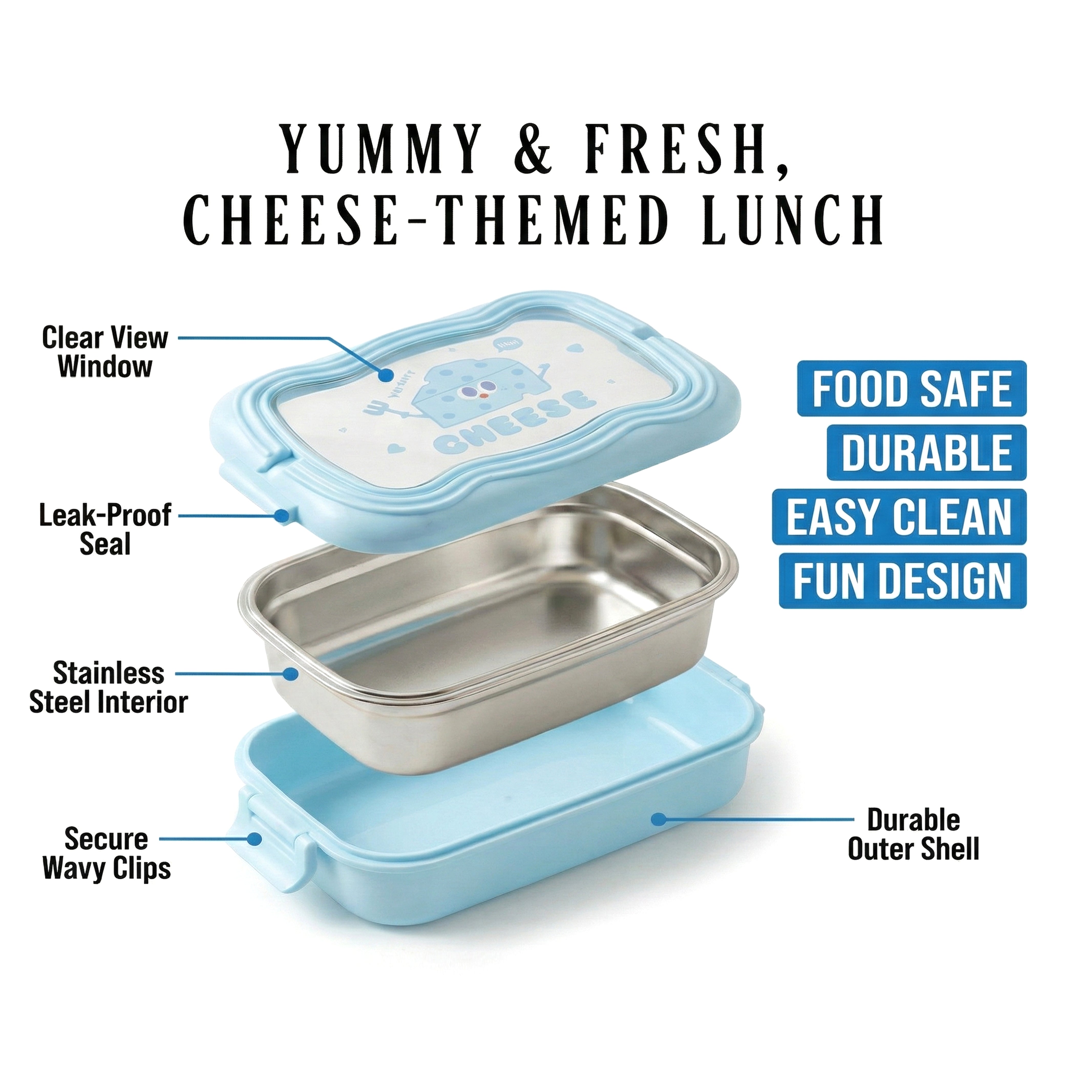 Ajanta BPA-Free Lunch Box with Transparent Lid, 2-Section Food Container with Dual Side Snap Locks