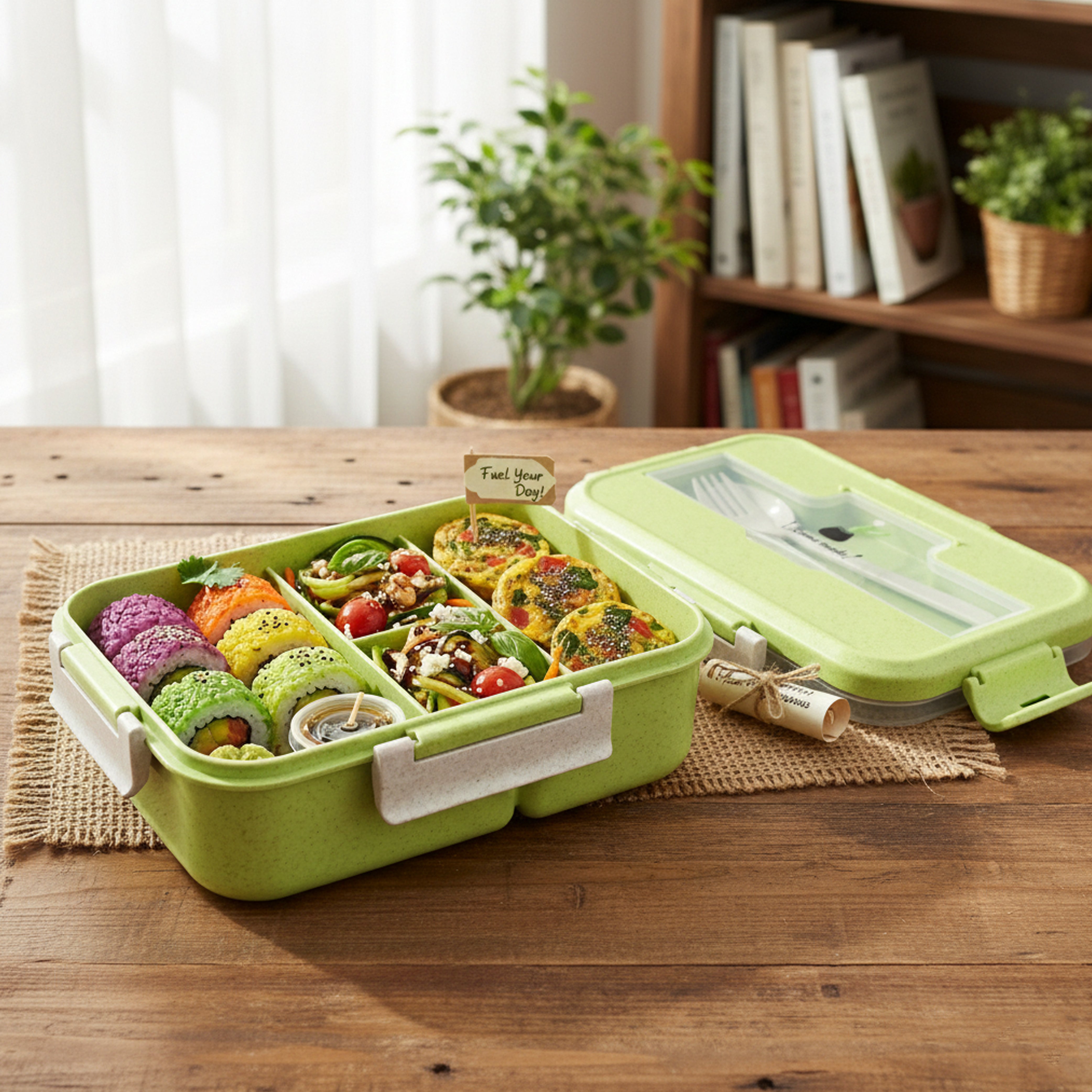 Ajanta BPA-Free 2-Section Lunch Meal Box for Kids with Snap Lock Lid & Transparent Cutlery Compartment