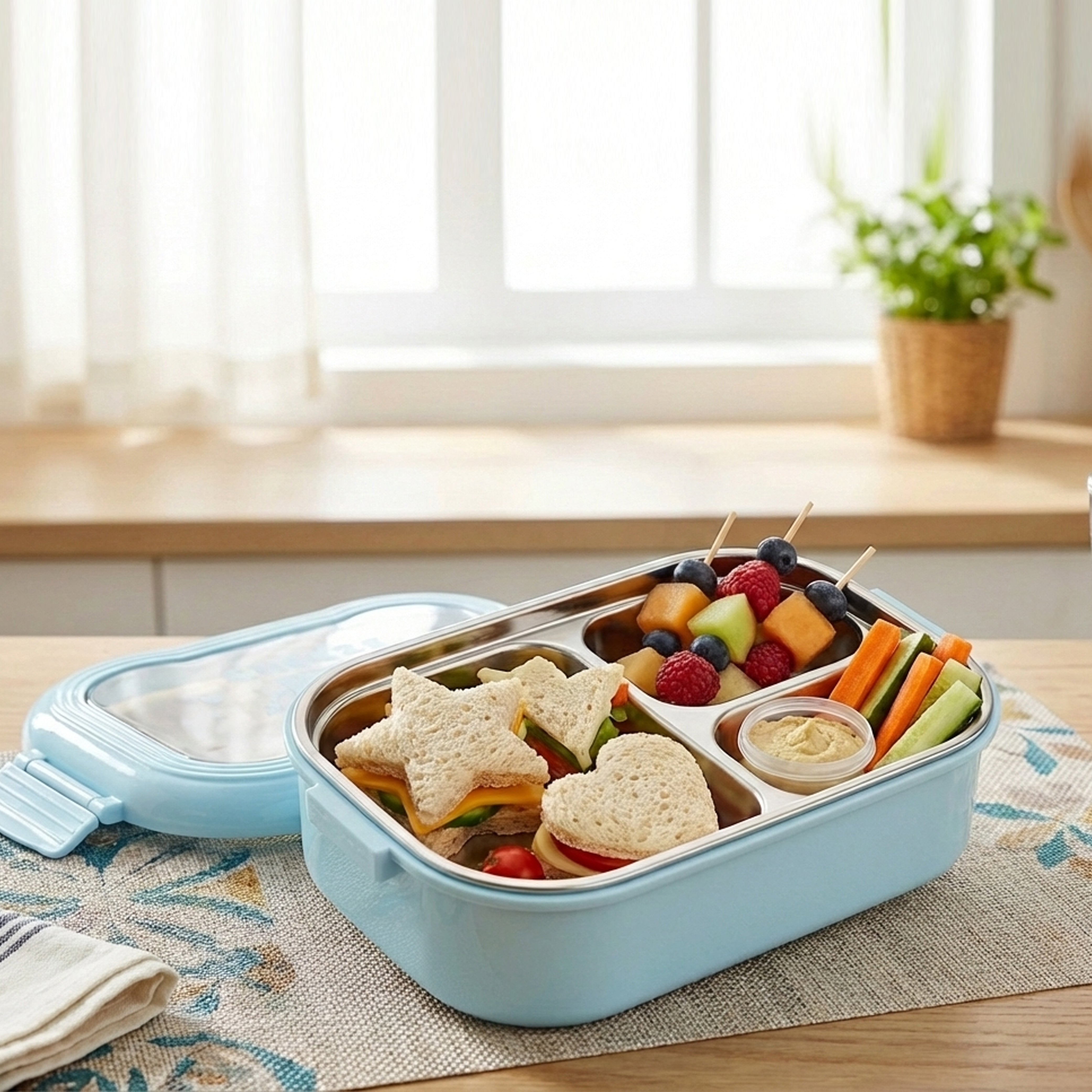 Ajanta BPA-Free Lunch Box with Transparent Lid, 2-Section Food Container with Dual Side Snap Locks