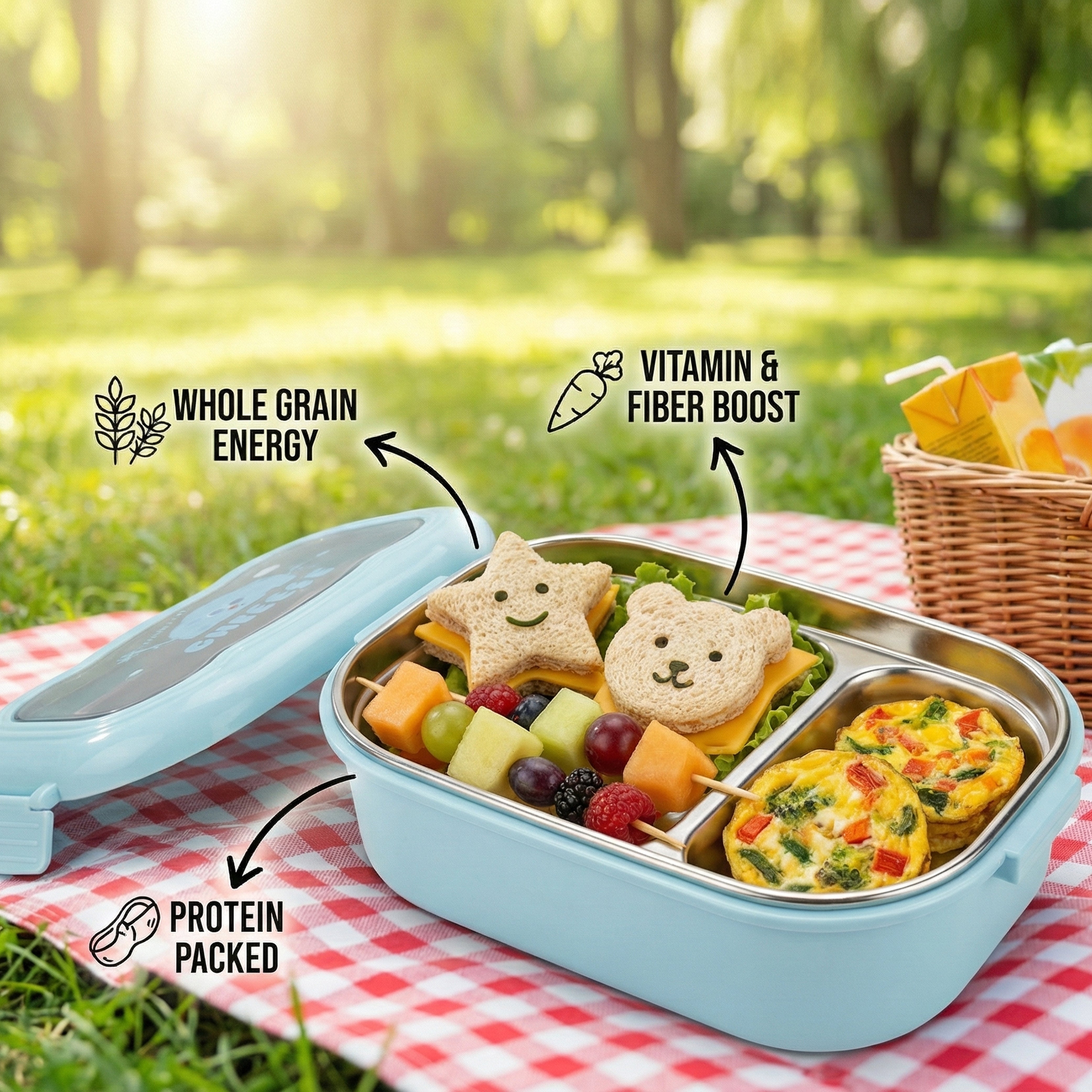 Ajanta BPA-Free Lunch Box with Transparent Lid, 2-Section Food Container with Dual Side Snap Locks