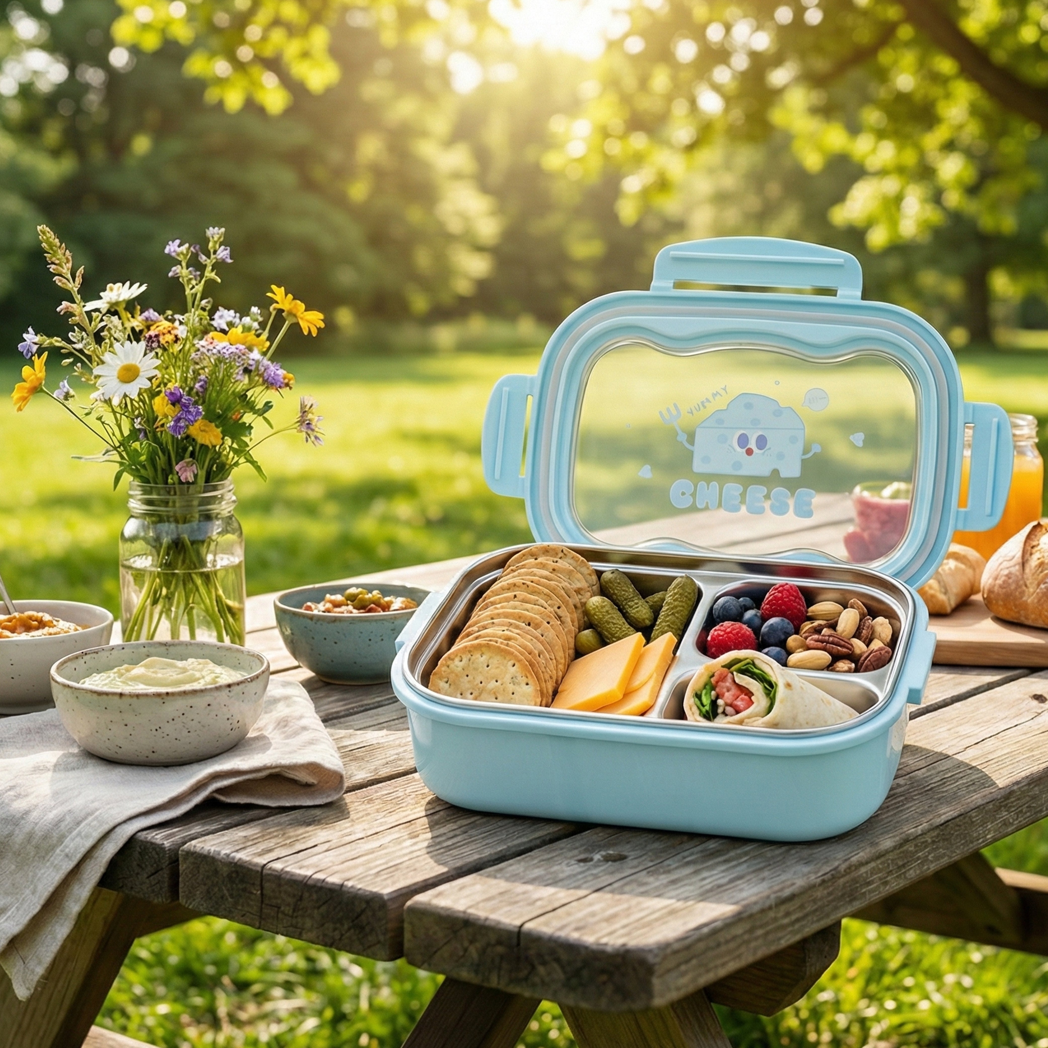 Ajanta BPA-Free Lunch Box with Transparent Lid, 2-Section Food Container with Dual Side Snap Locks