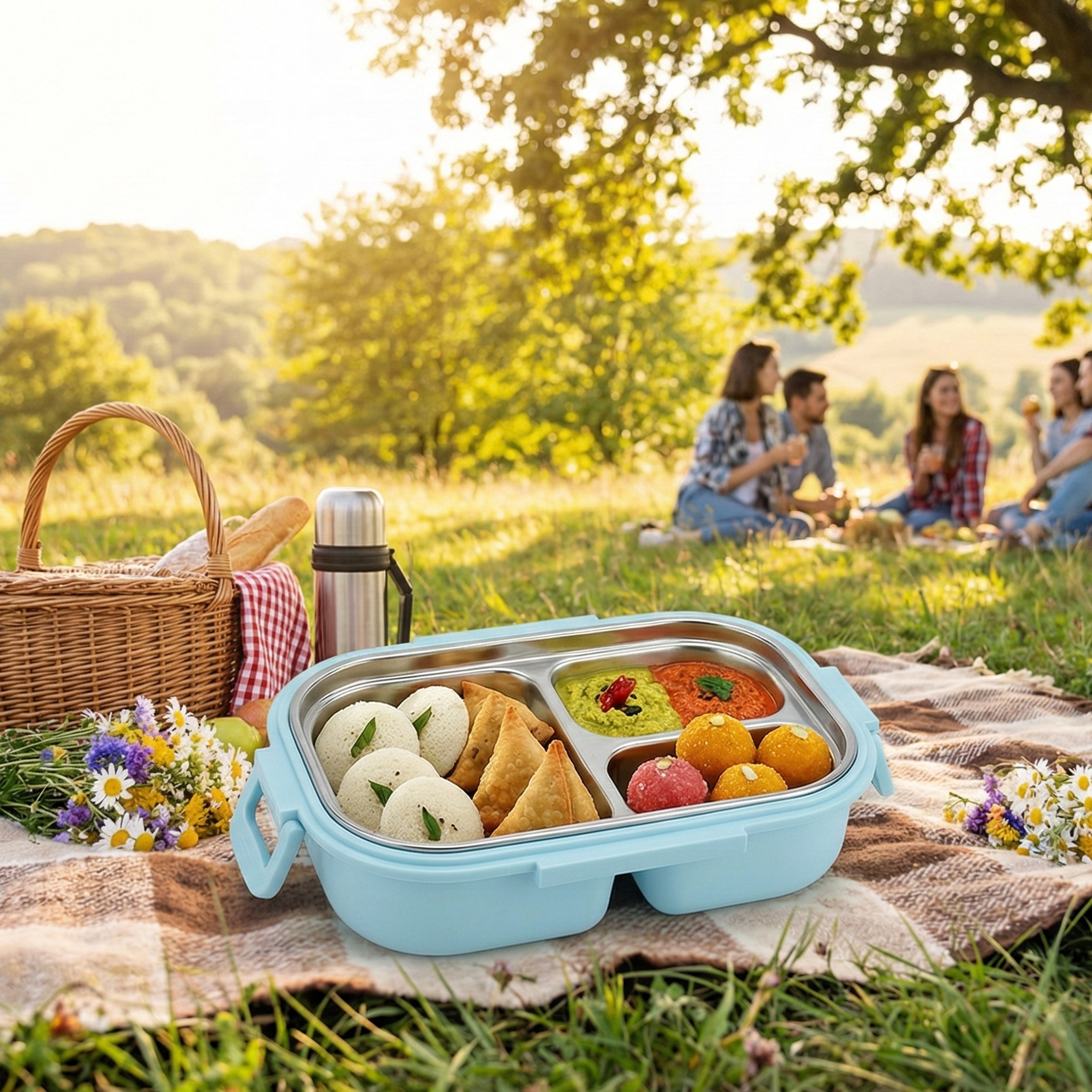 Ajanta BPA-Free Lunch Box with Transparent Lid, 2-Section Food Container with Dual Side Snap Locks