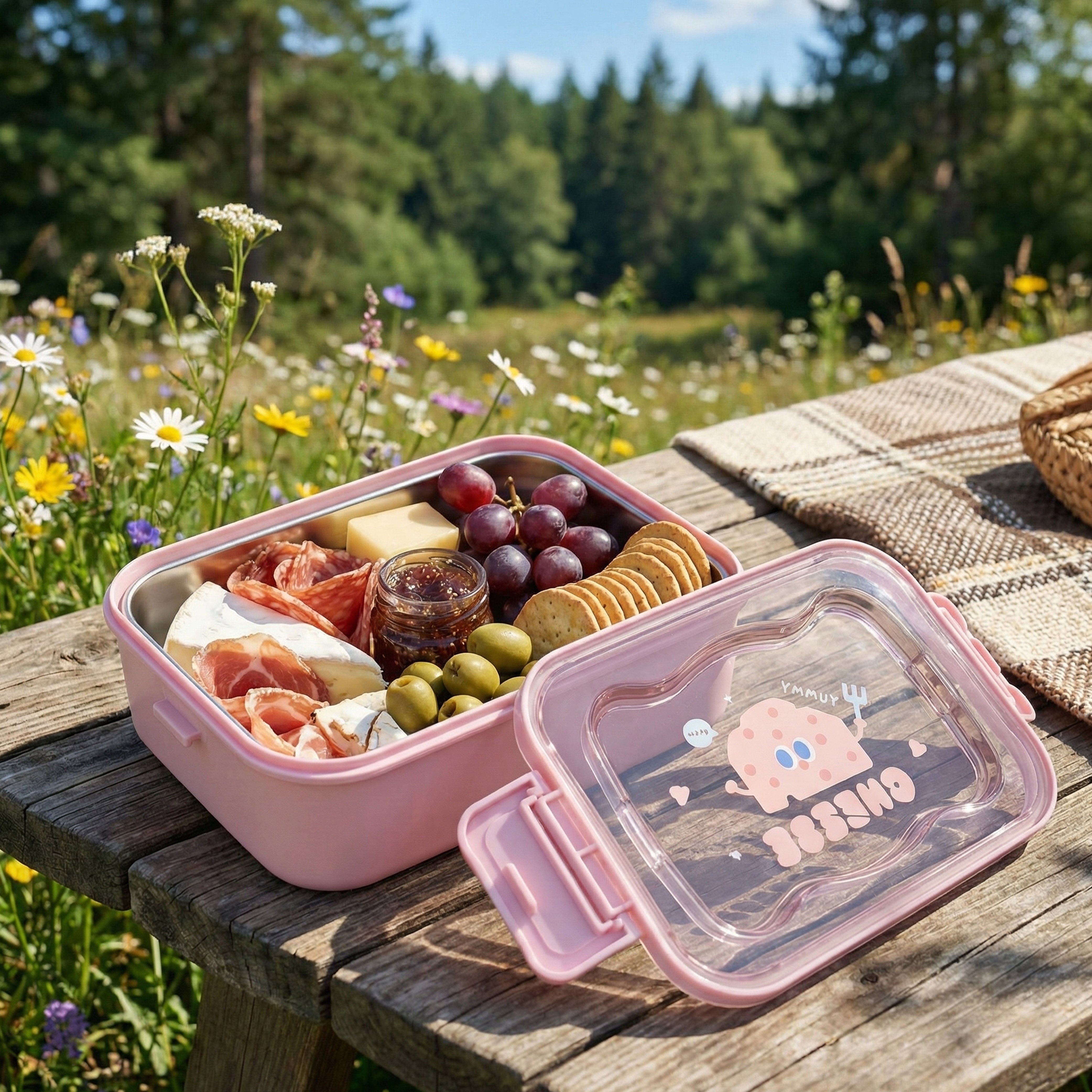 Ajanta BPA-Free Lunch Box with Transparent Lid, 2-Section Food Container with Dual Side Snap Locks