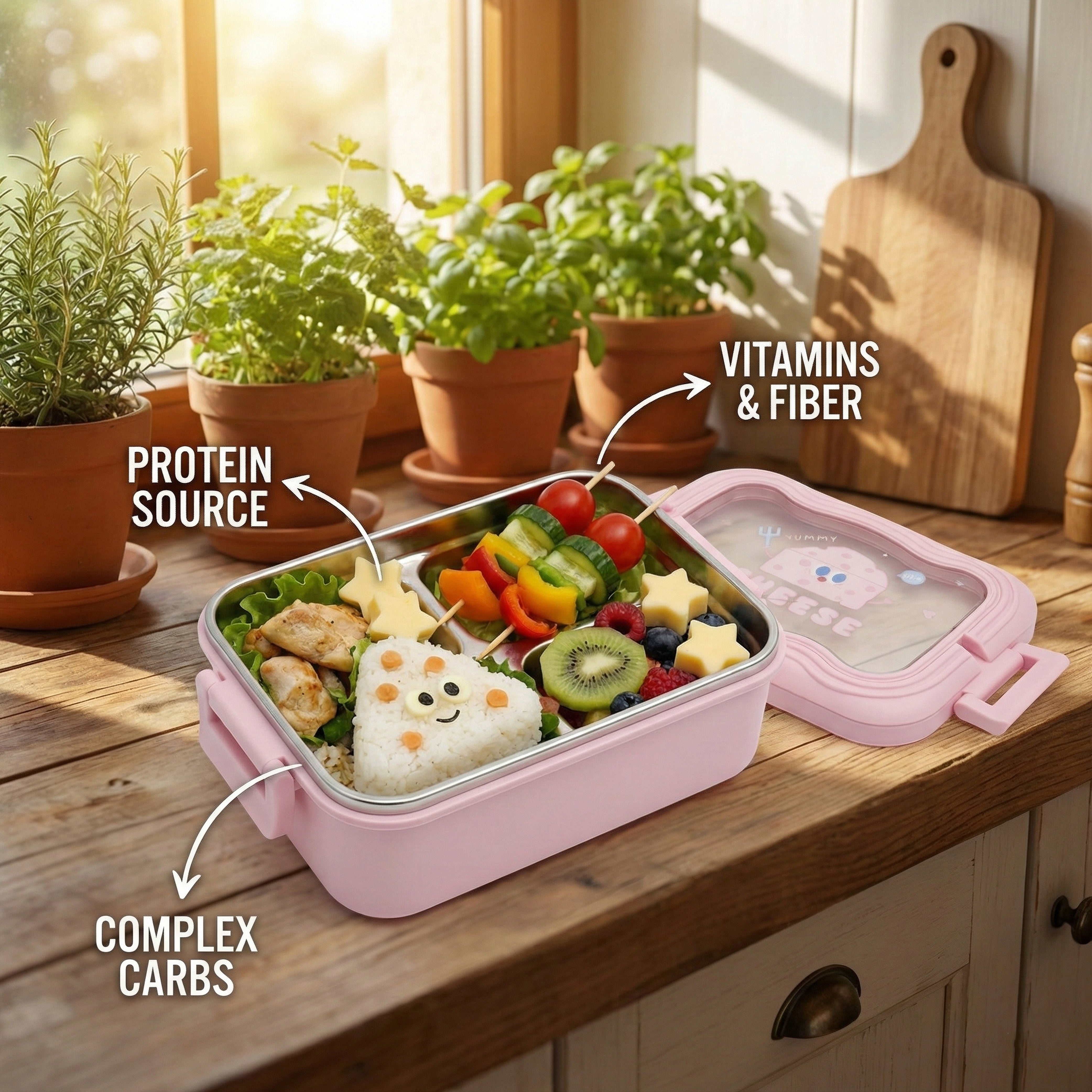 Ajanta BPA-Free Lunch Box with Transparent Lid, 2-Section Food Container with Dual Side Snap Locks