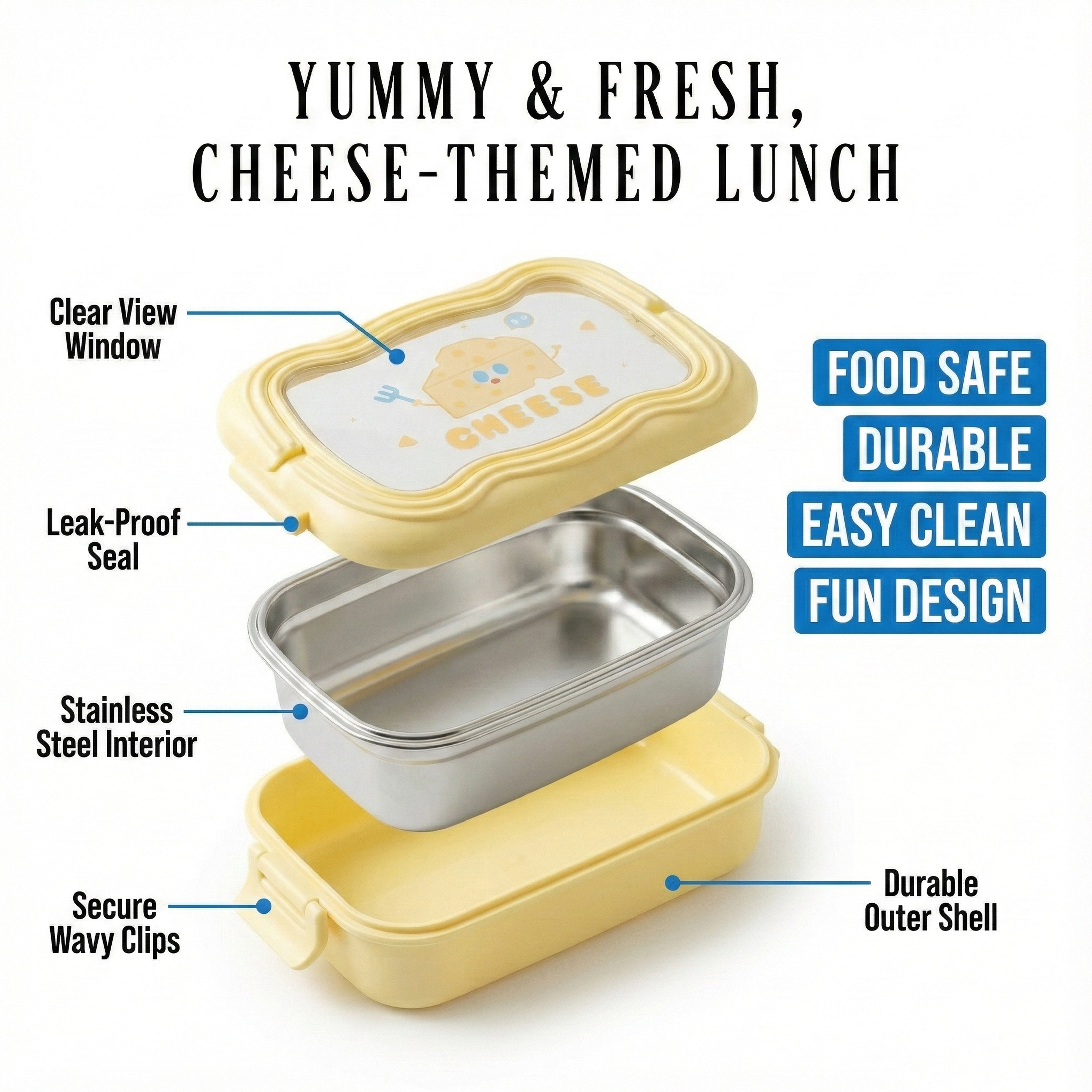 Ajanta BPA-Free Lunch Box with Transparent Lid | 2-Section Food Container with Dual Side Snap Locks