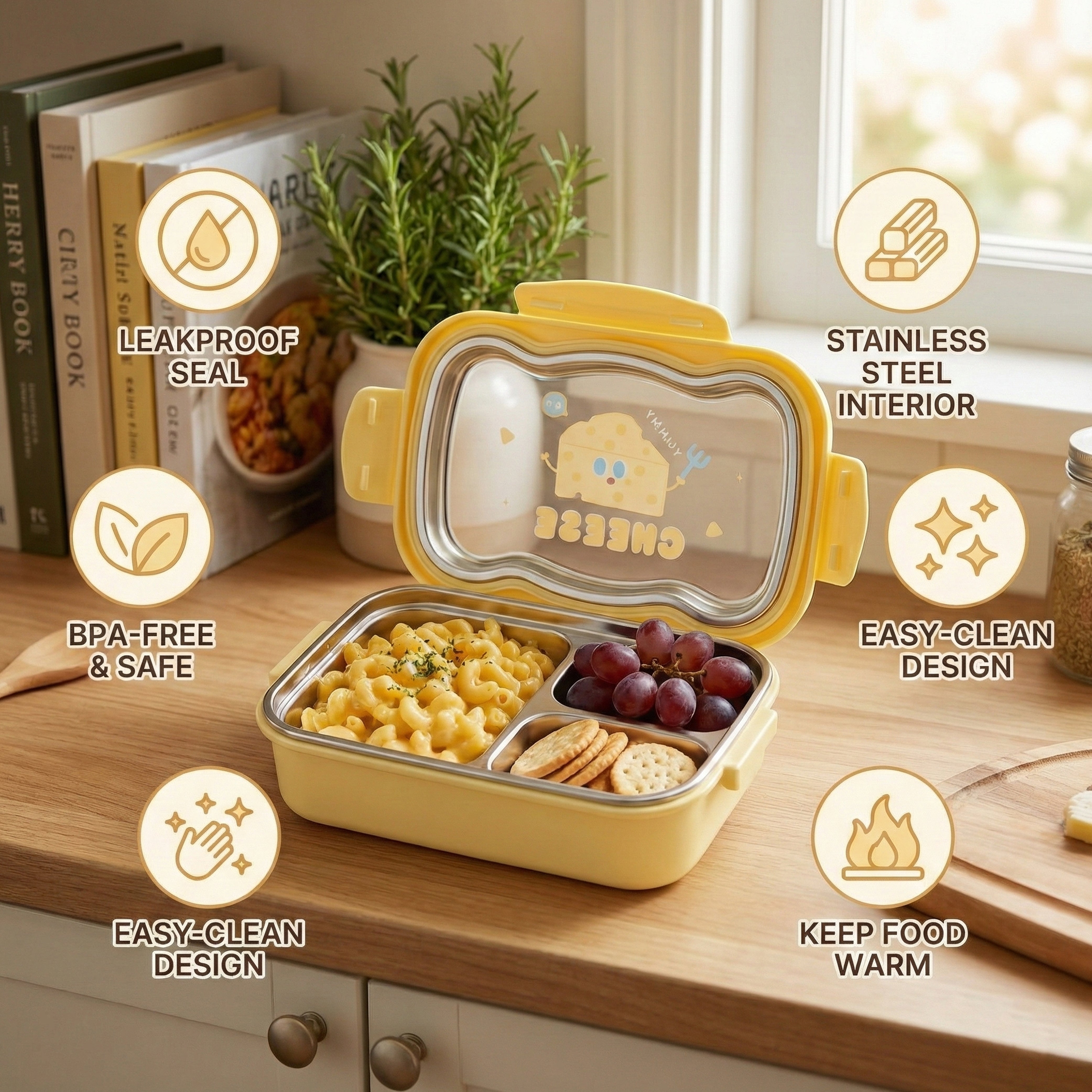 Ajanta BPA-Free Lunch Box with Transparent Lid | 2-Section Food Container with Dual Side Snap Locks