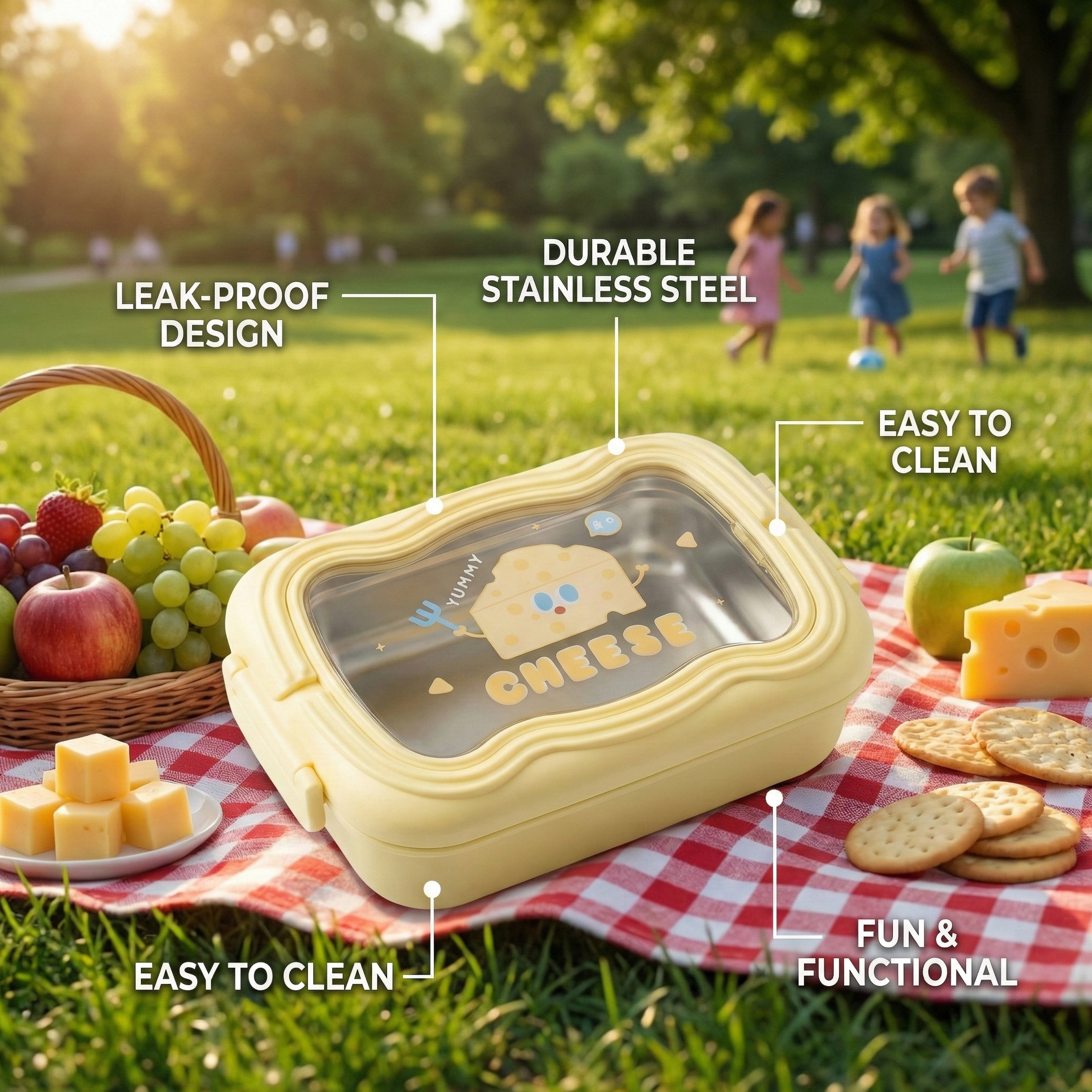 Ajanta BPA-Free Lunch Box with Transparent Lid | 2-Section Food Container with Dual Side Snap Locks