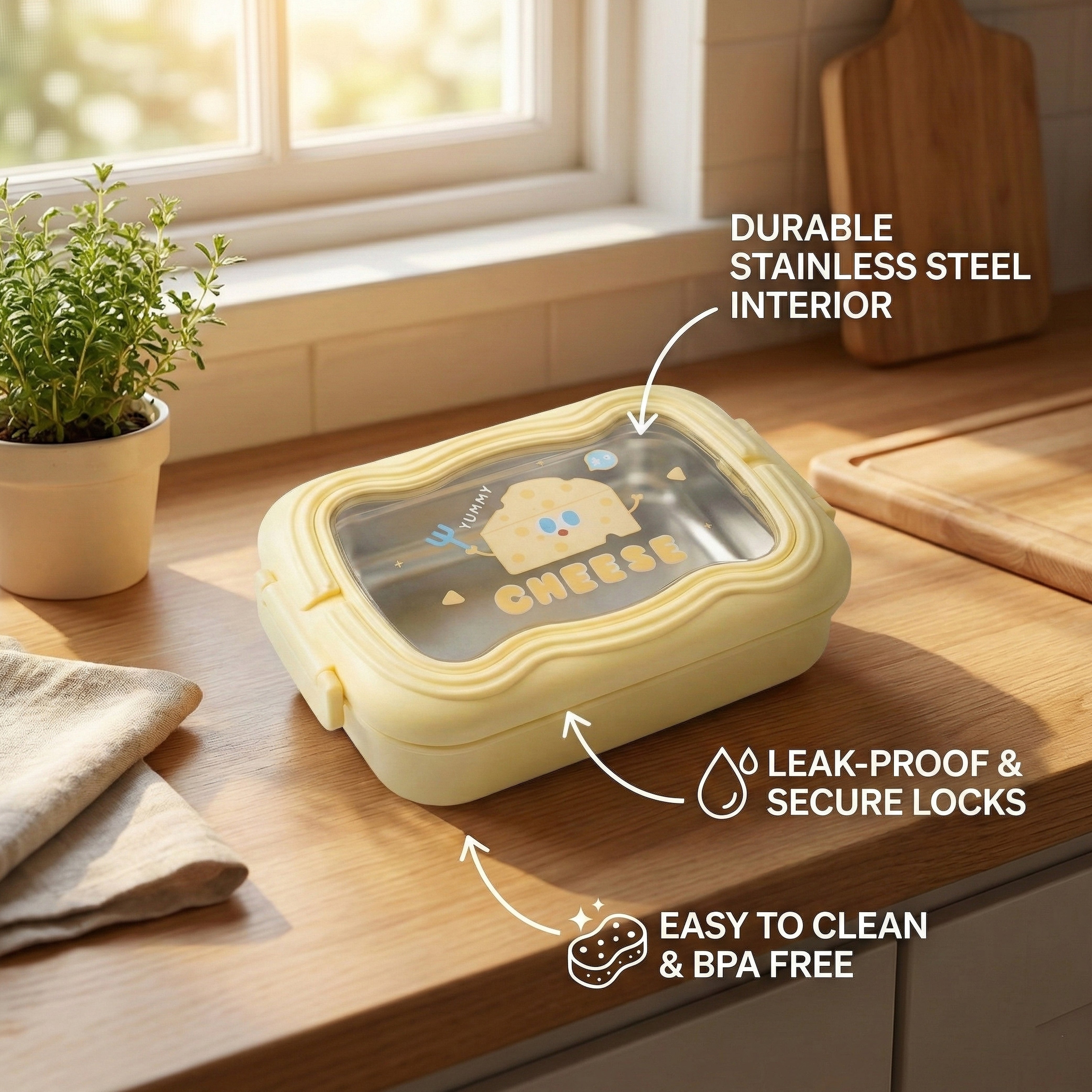 Ajanta BPA-Free Lunch Box with Transparent Lid | 2-Section Food Container with Dual Side Snap Locks