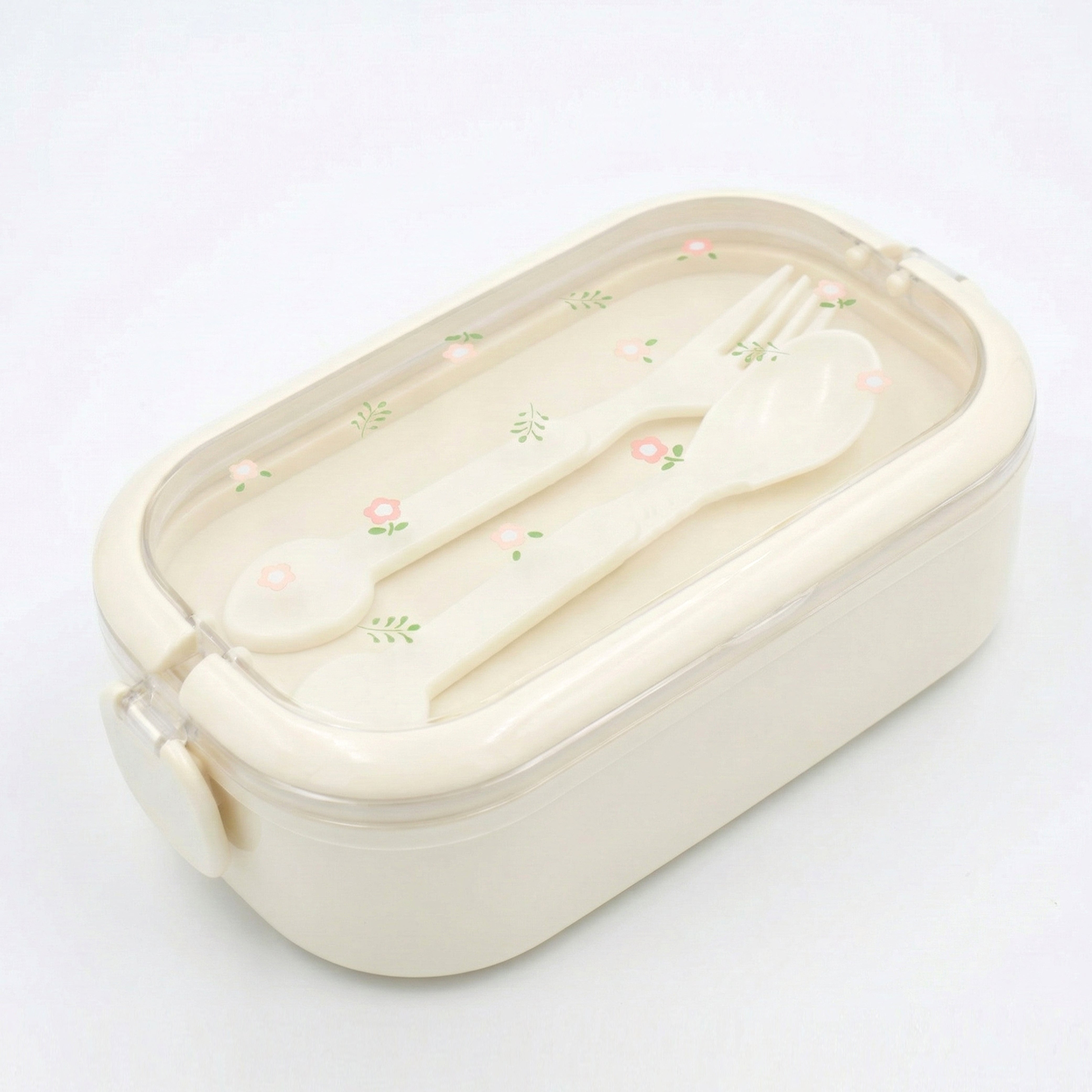 Ajanta BPA-Free Lunch Box with Cutlery Compartment Single-Section Meal Box with Transparent Lid, Dual Snap Locks & Top Handles