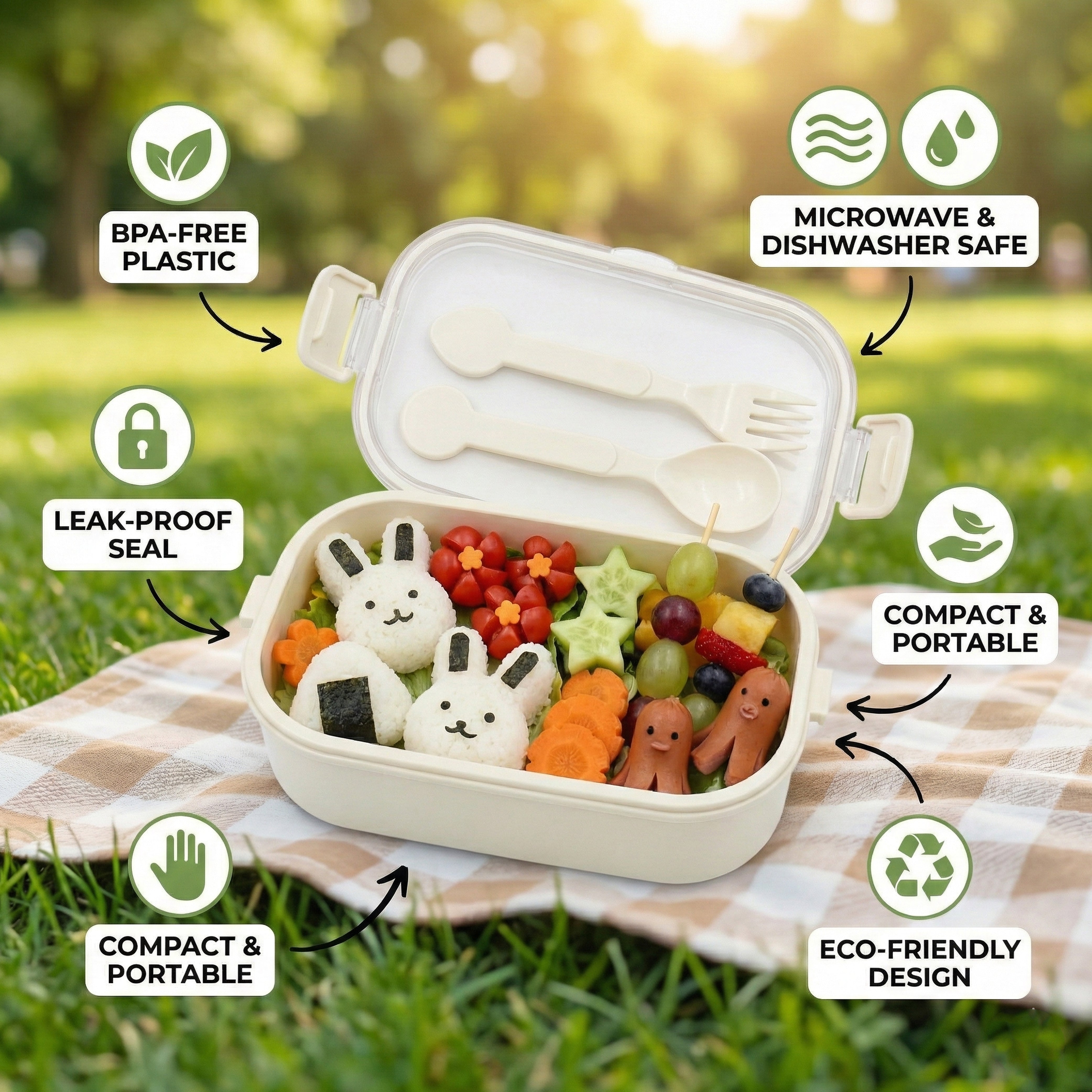 Ajanta BPA-Free Lunch Box with Cutlery Compartment Single-Section Meal Box with Transparent Lid, Dual Snap Locks & Top Handles