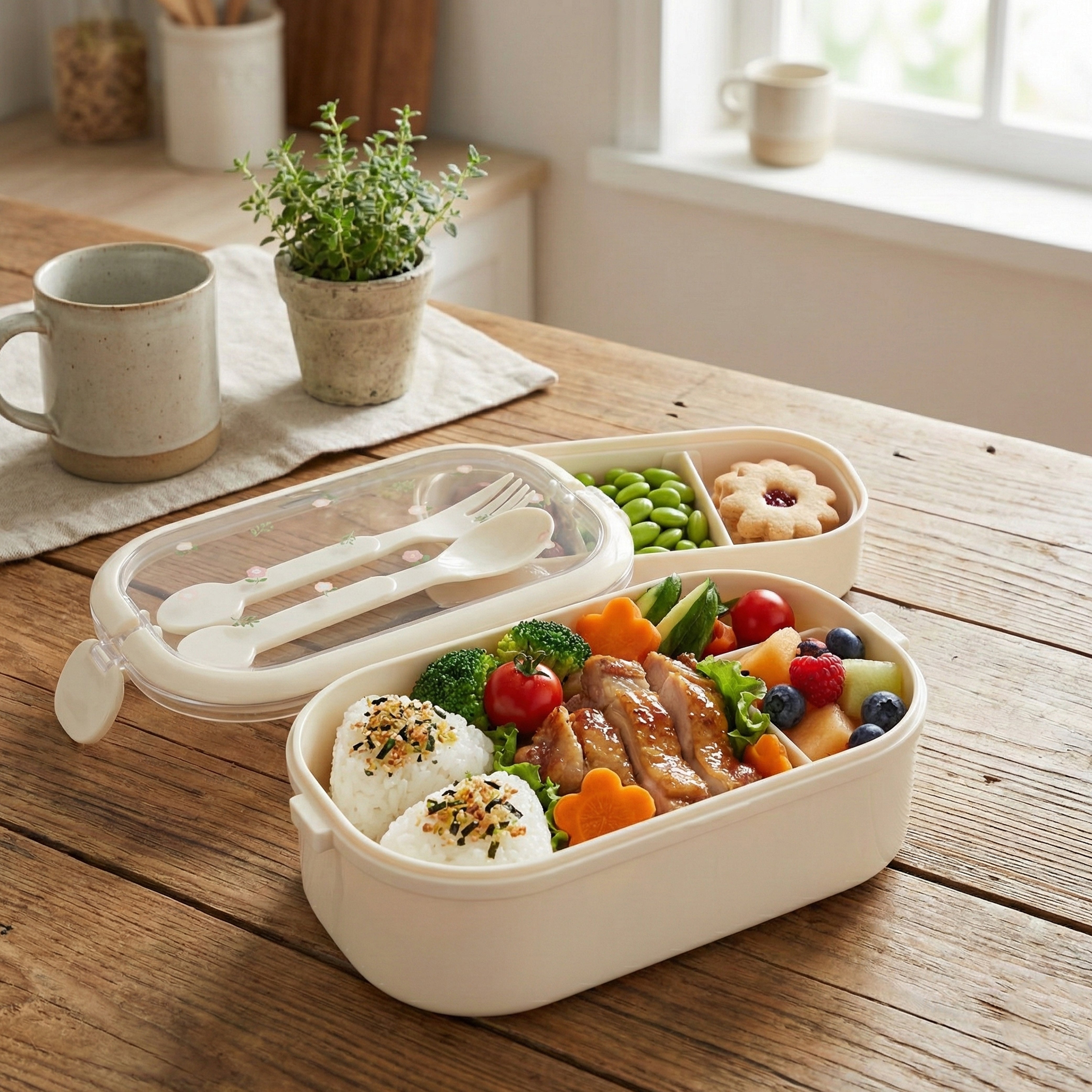 Ajanta BPA-Free Lunch Box with Cutlery Compartment Single-Section Meal Box with Transparent Lid, Dual Snap Locks & Top Handles