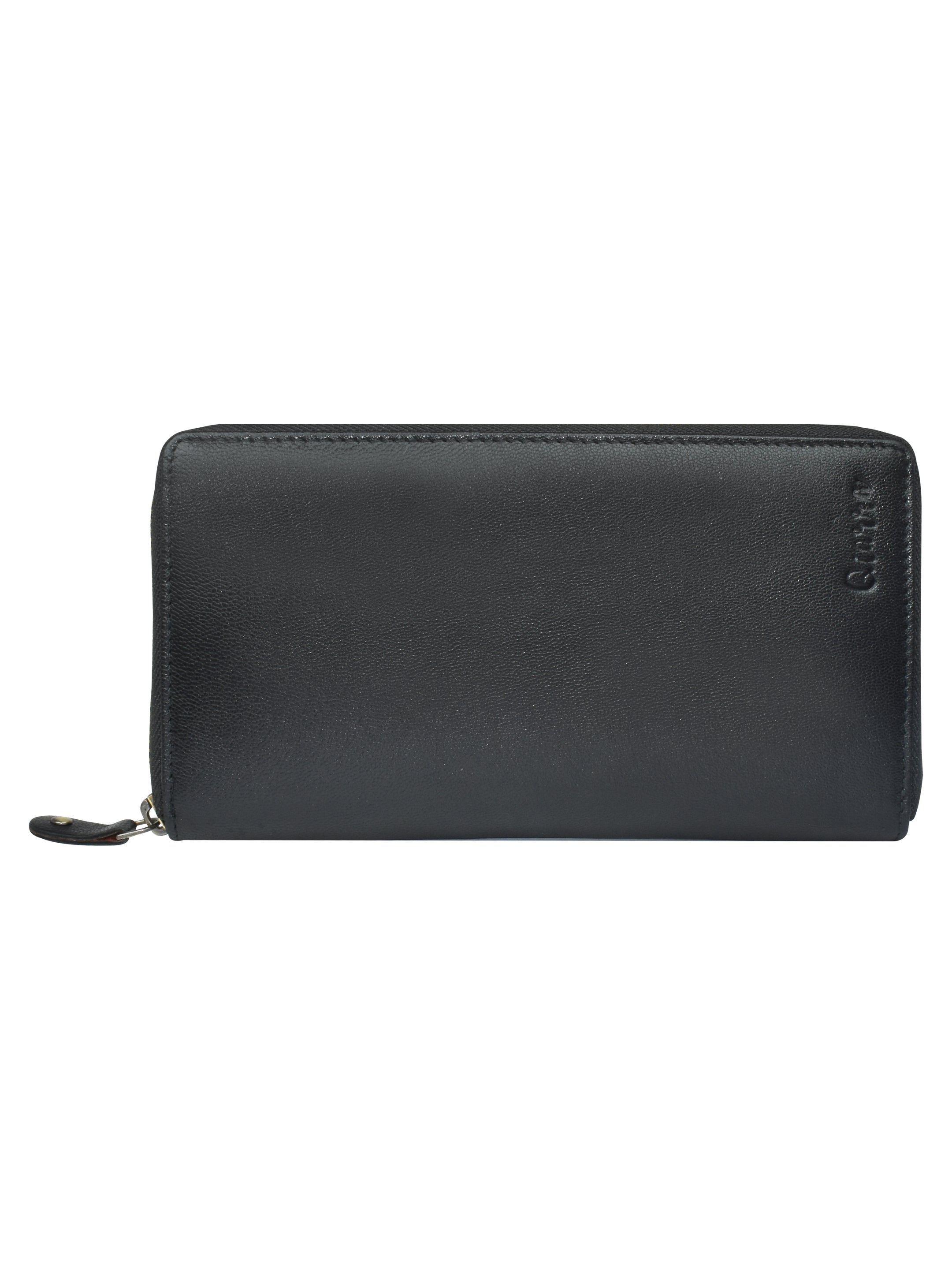 Ajanta Women’s Black Genuine Leather Wallet with Zipper Pockets & Card Slots
