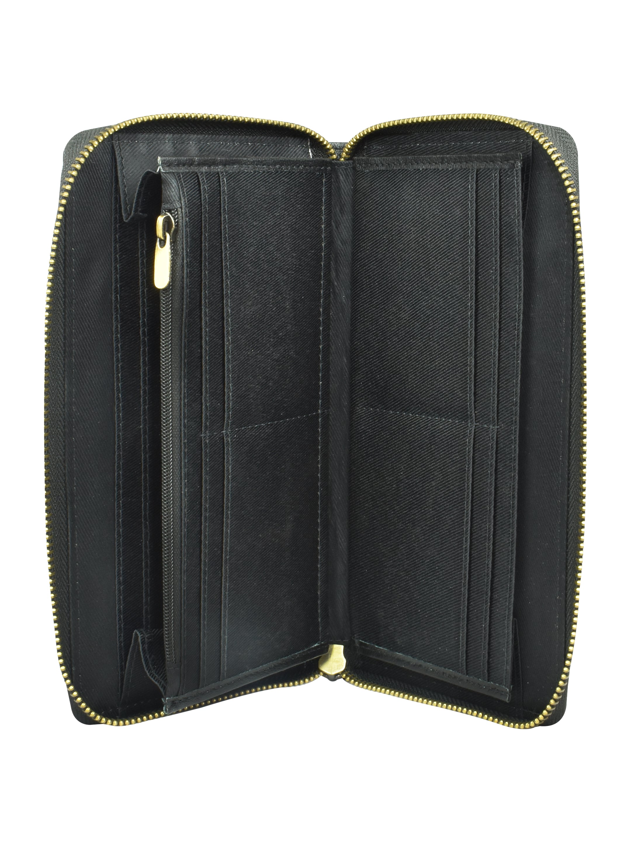 Ajanta Women’s Black Genuine Leather Wallet with Zipper Pockets & Card Slots