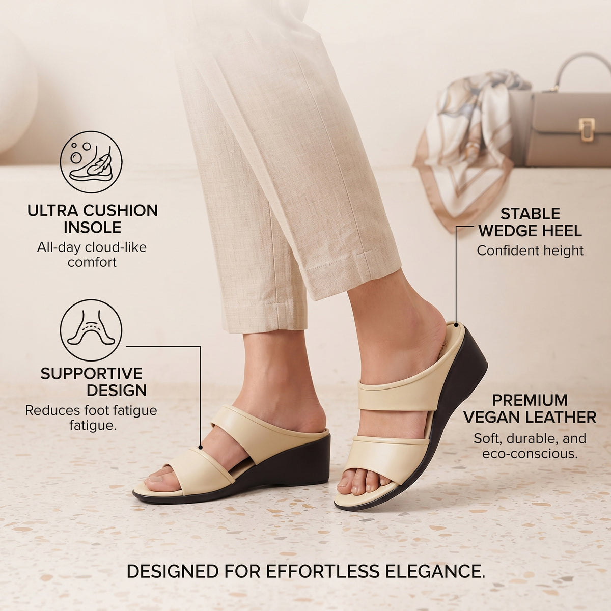 AJANTA Wedge Sandal For Woman | Slip-On Wedge Heel Sandals for Ladies | Stylish Platform Open Toe Casual Wedges Sandal| Comfortable Lightweight Footwear for Daily Wear, Office, Walking & Travel