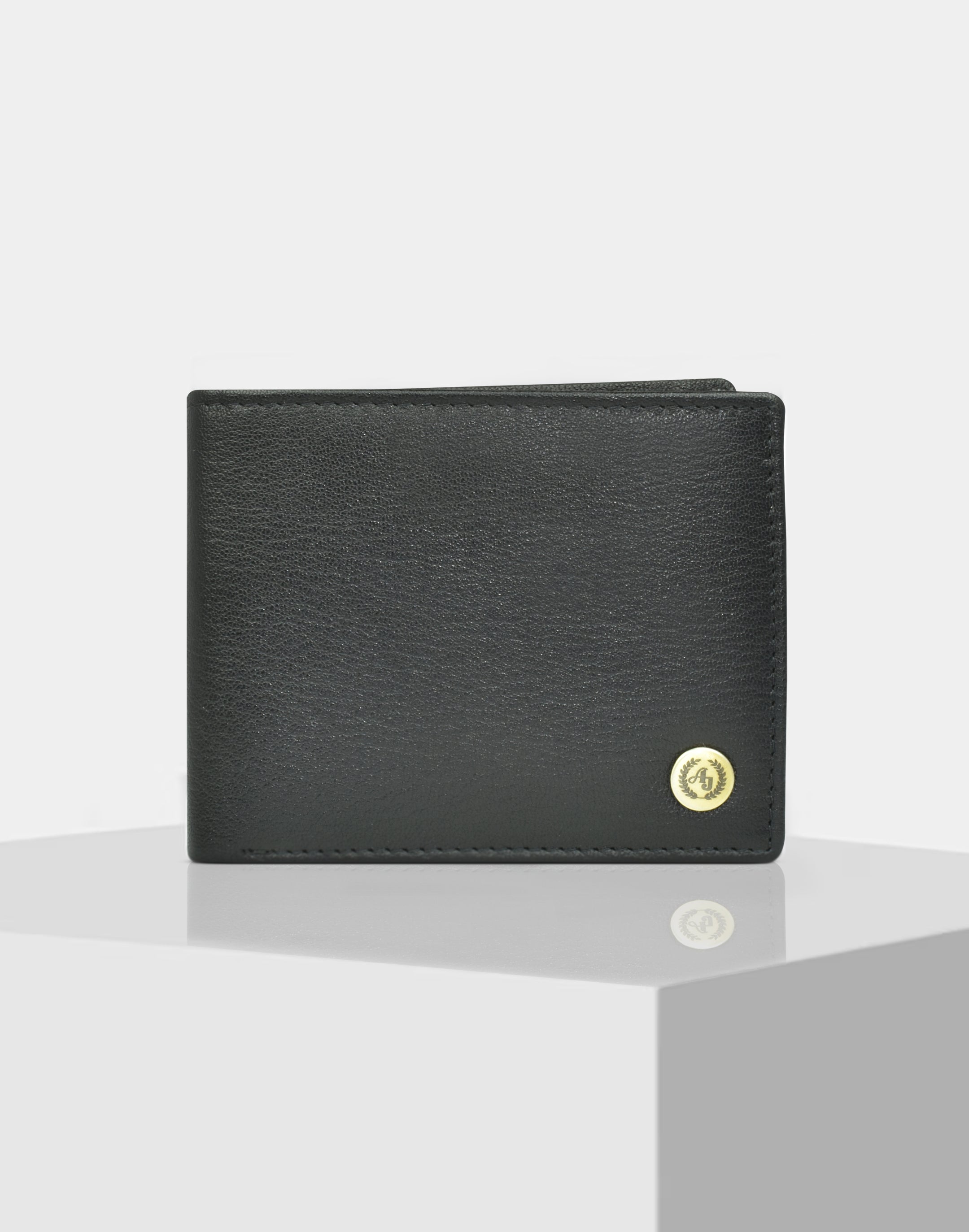 Ajanta Black Leather Wallet for Men Slim Bi-Fold with 7 Card Slots