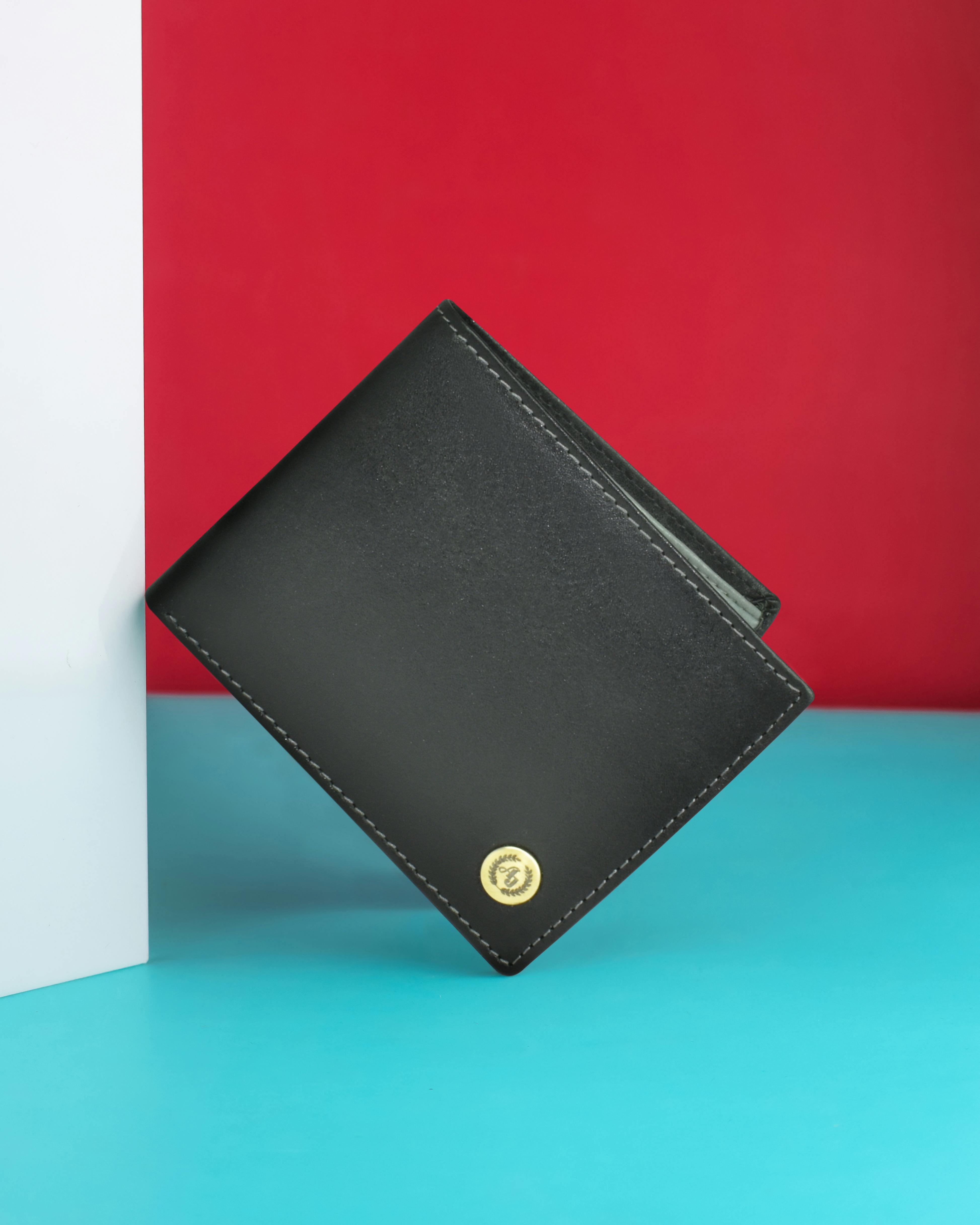 Ajanta Black Leather Wallet for Men Slim Bi-Fold with 3 Card Slots