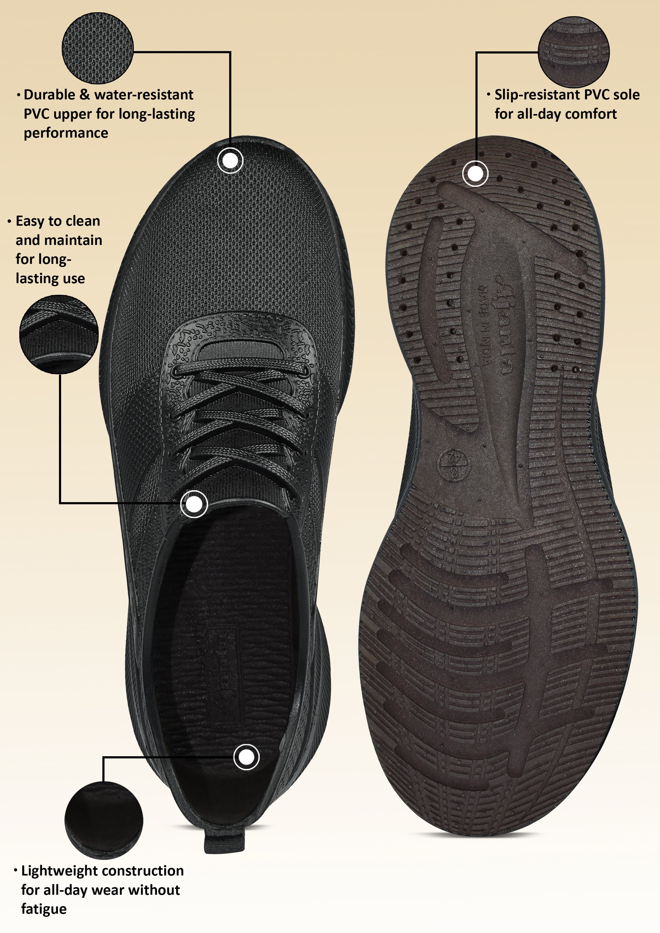 AJANTA Waterproof Sneakers For Men / Comfortable, Non-Slip & Ideal for Outdoor & Daily Wear / Trendy Sneakers with Water-Resistant Protection PG2000