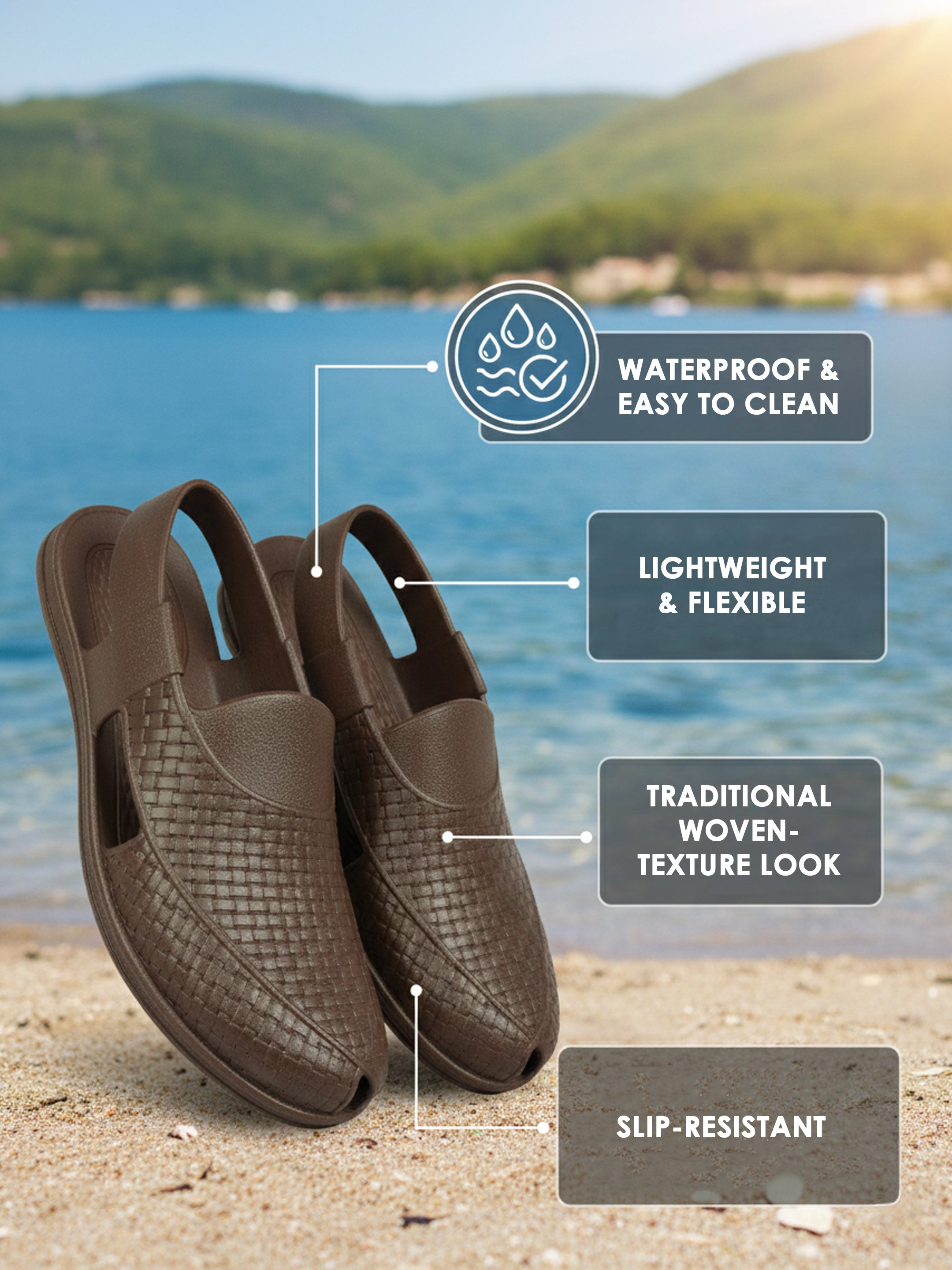 Ajanta Men Woven-Texture Molded Slip-On with Cut-Out Vents & Slip-Resistant Sole