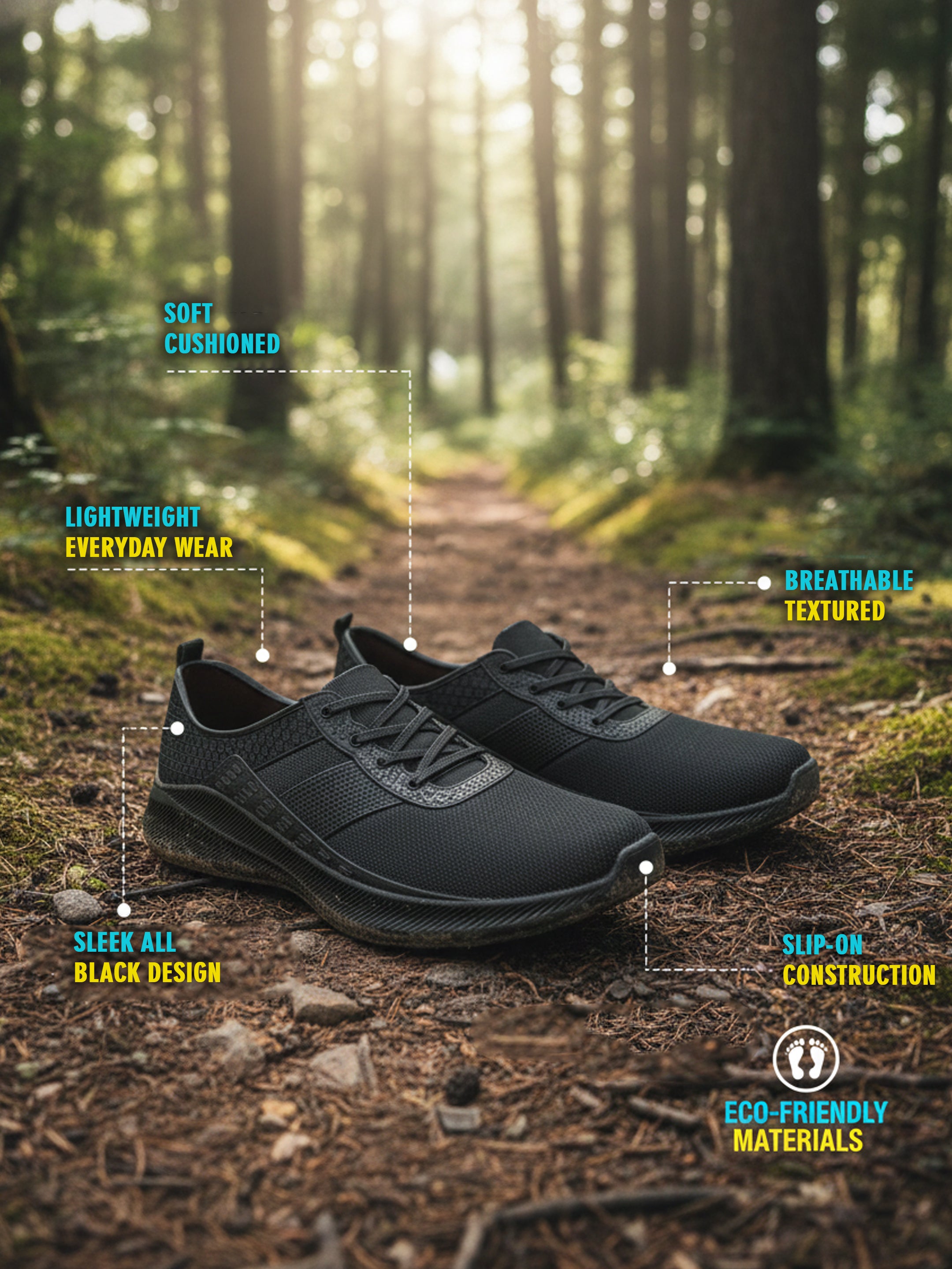 Ajanta Men’s All-Black Slip-On Casual Shoe with Cushioned Comfort & Anti-Slip Sole