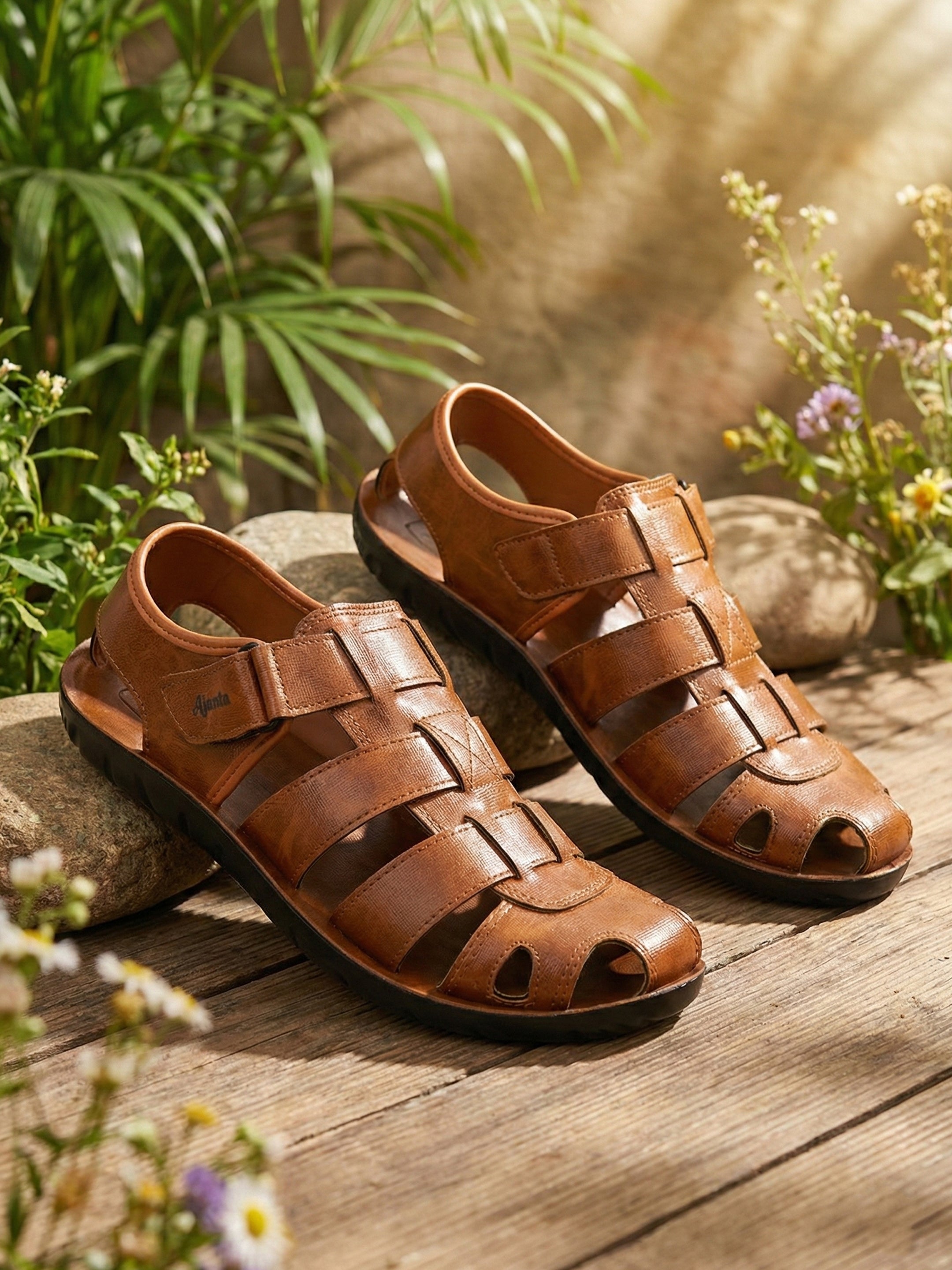 Ajanta Men’s Classic Brown Fisherman Sandal with Cushioned Footbed & Anti-Slip Outsole
