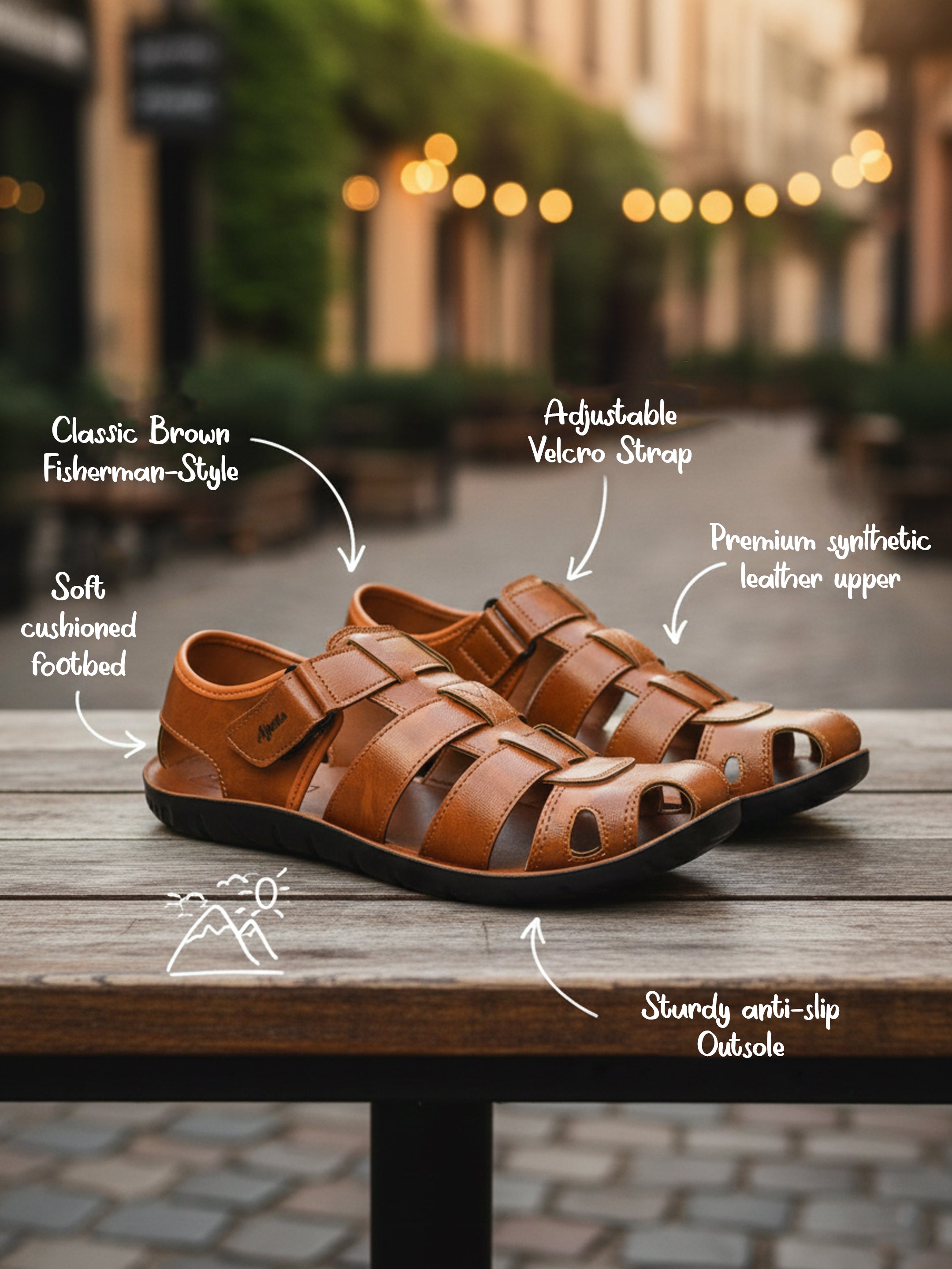Ajanta Men’s Classic Brown Fisherman Sandal with Cushioned Footbed & Anti-Slip Outsole