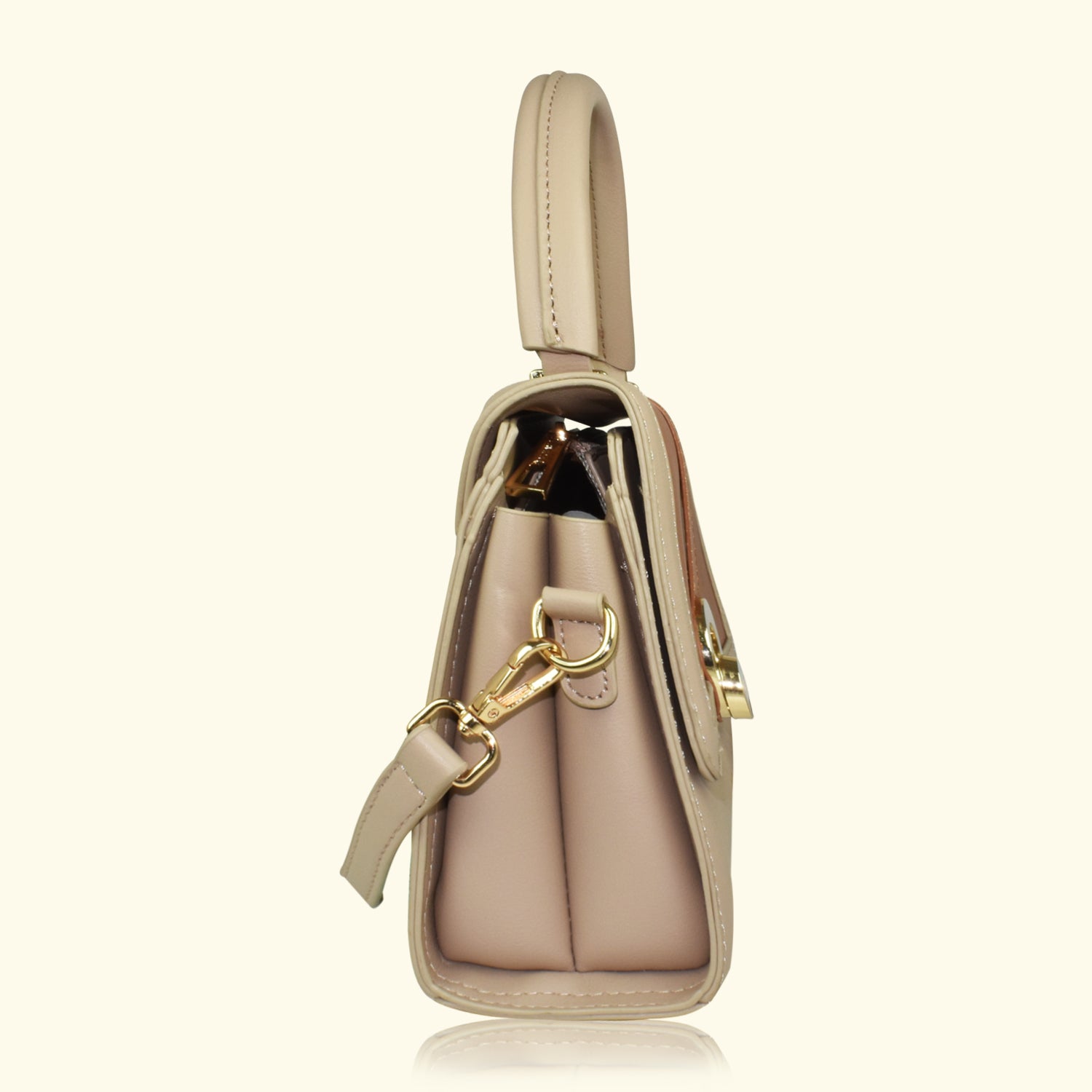 Ajanta Women's Tan & Beige Colorblocked Shoulder Bag with Snap Button VB2038