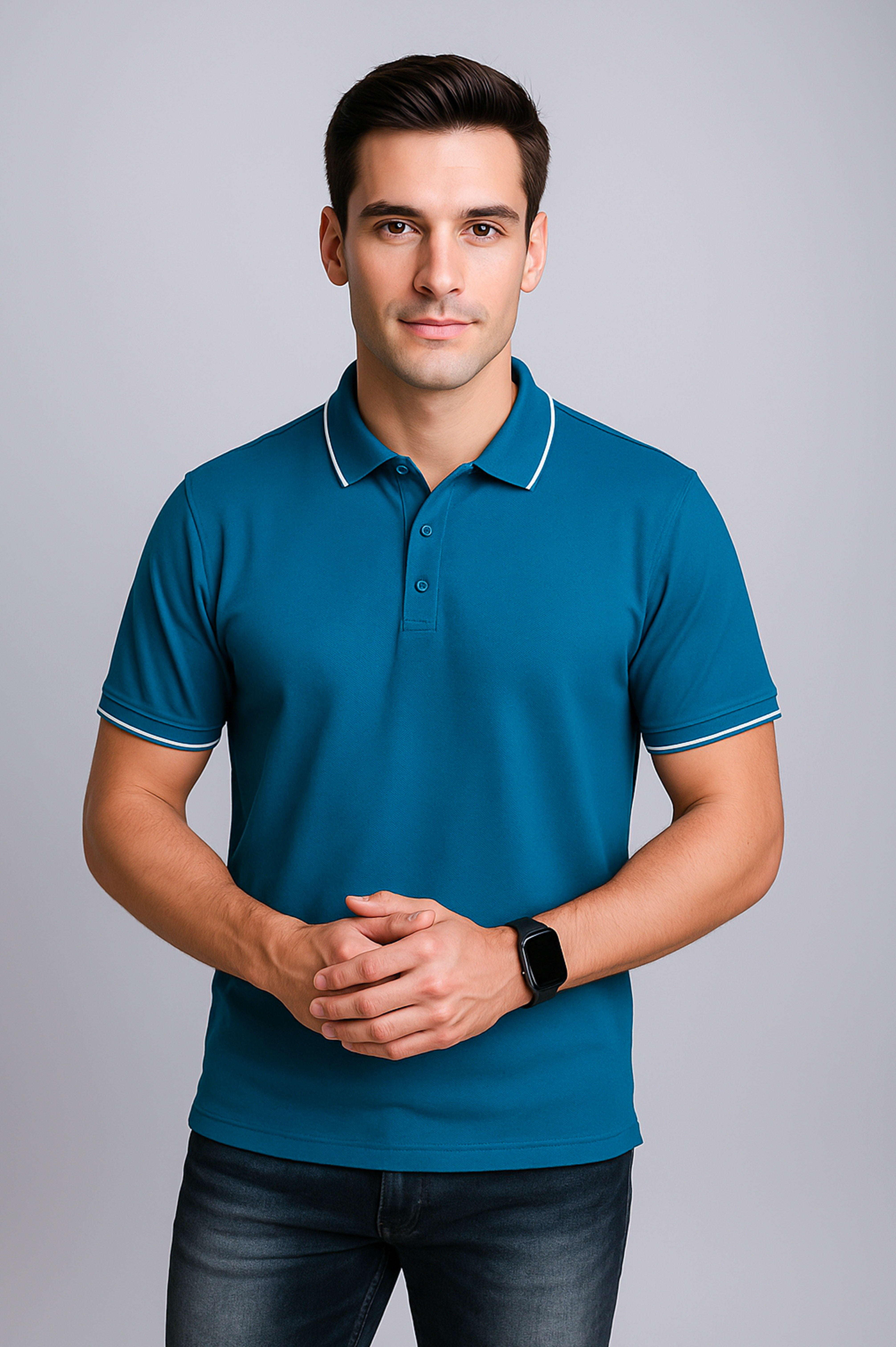 Imperio  Men Solid Polo Neck Polyester Blue T-Shirt TC5001