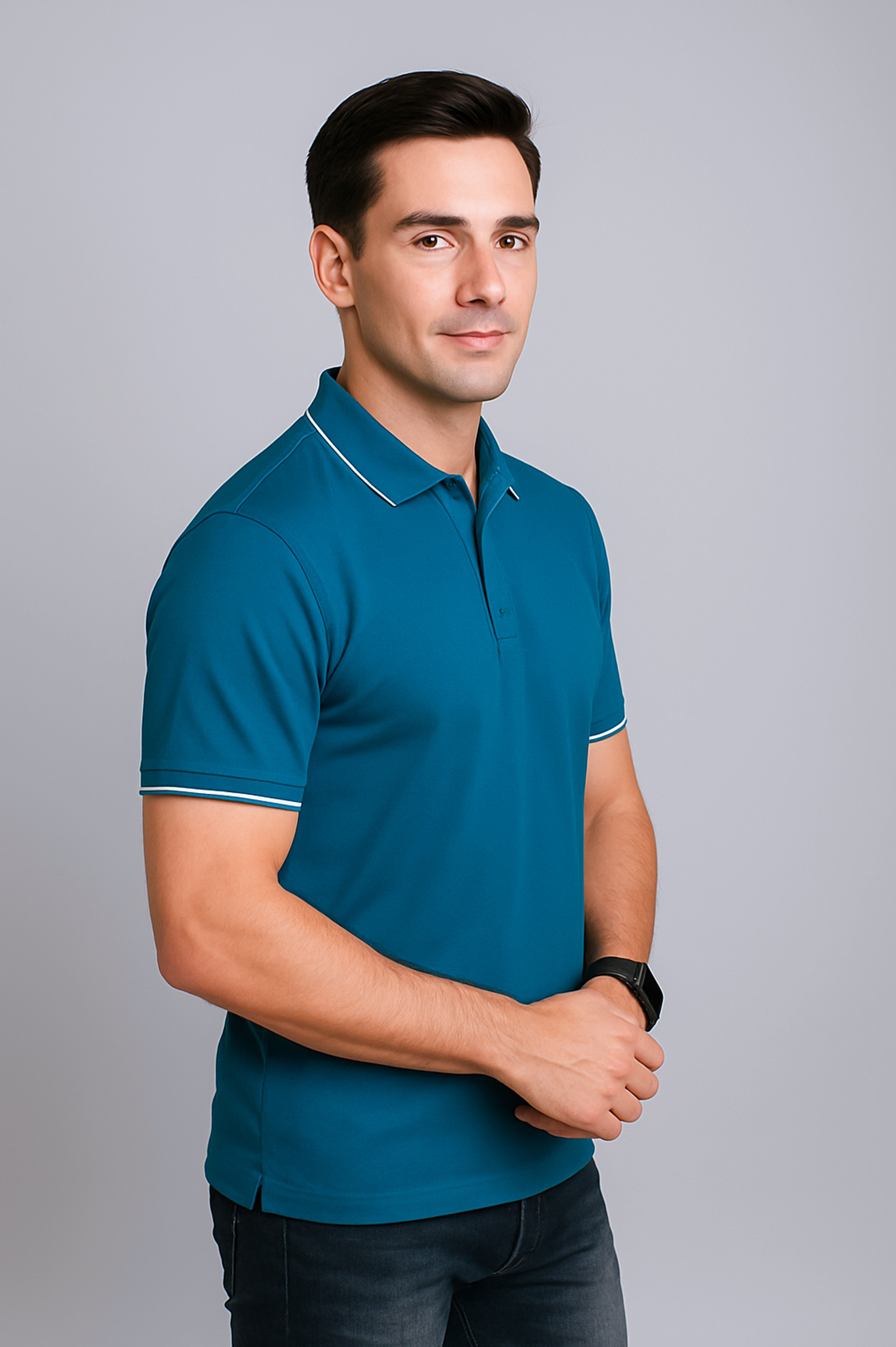 Imperio  Men Solid Polo Neck Polyester Blue T-Shirt TC5001