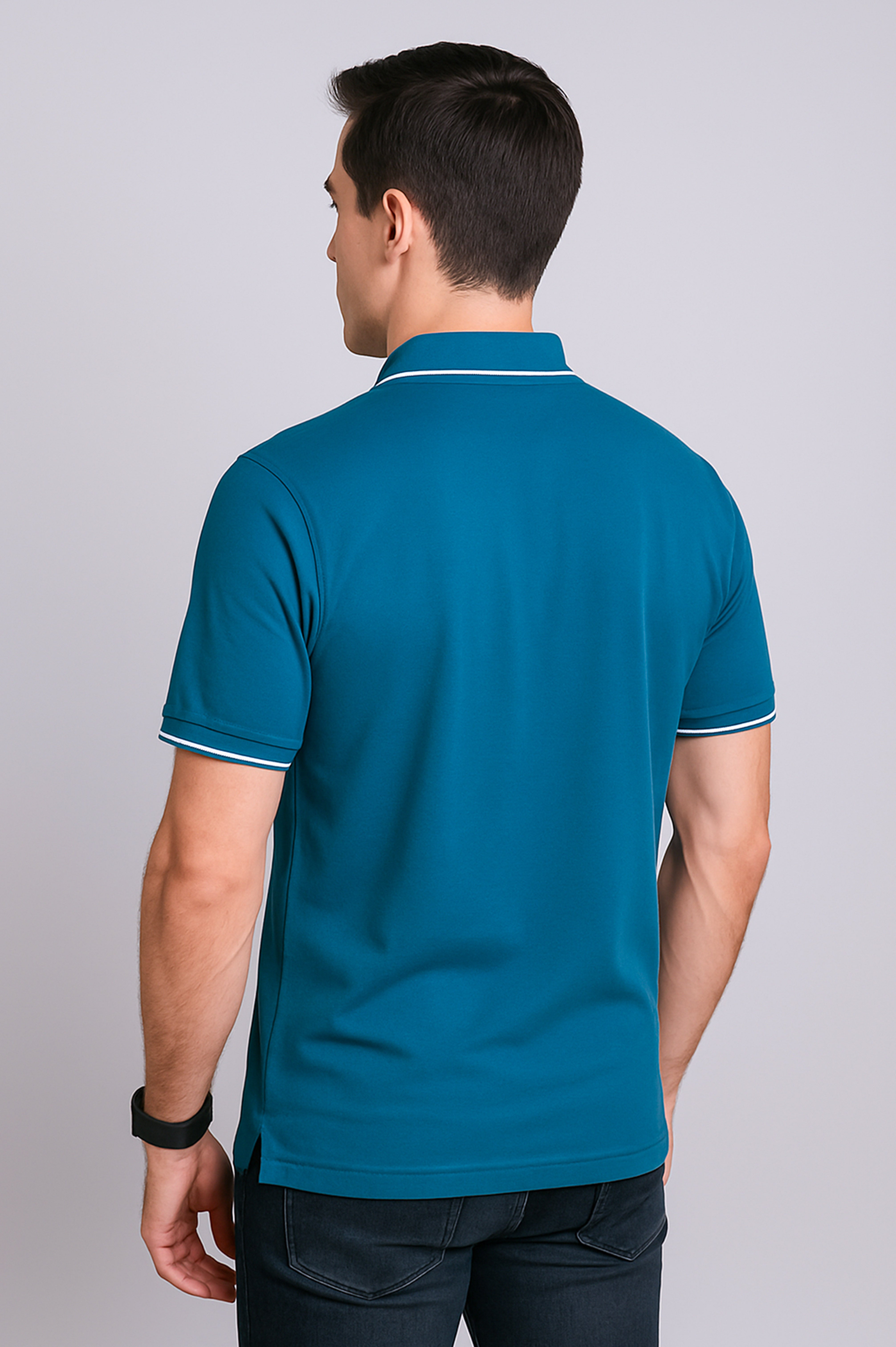 Imperio  Men Solid Polo Neck Polyester Blue T-Shirt TC5001
