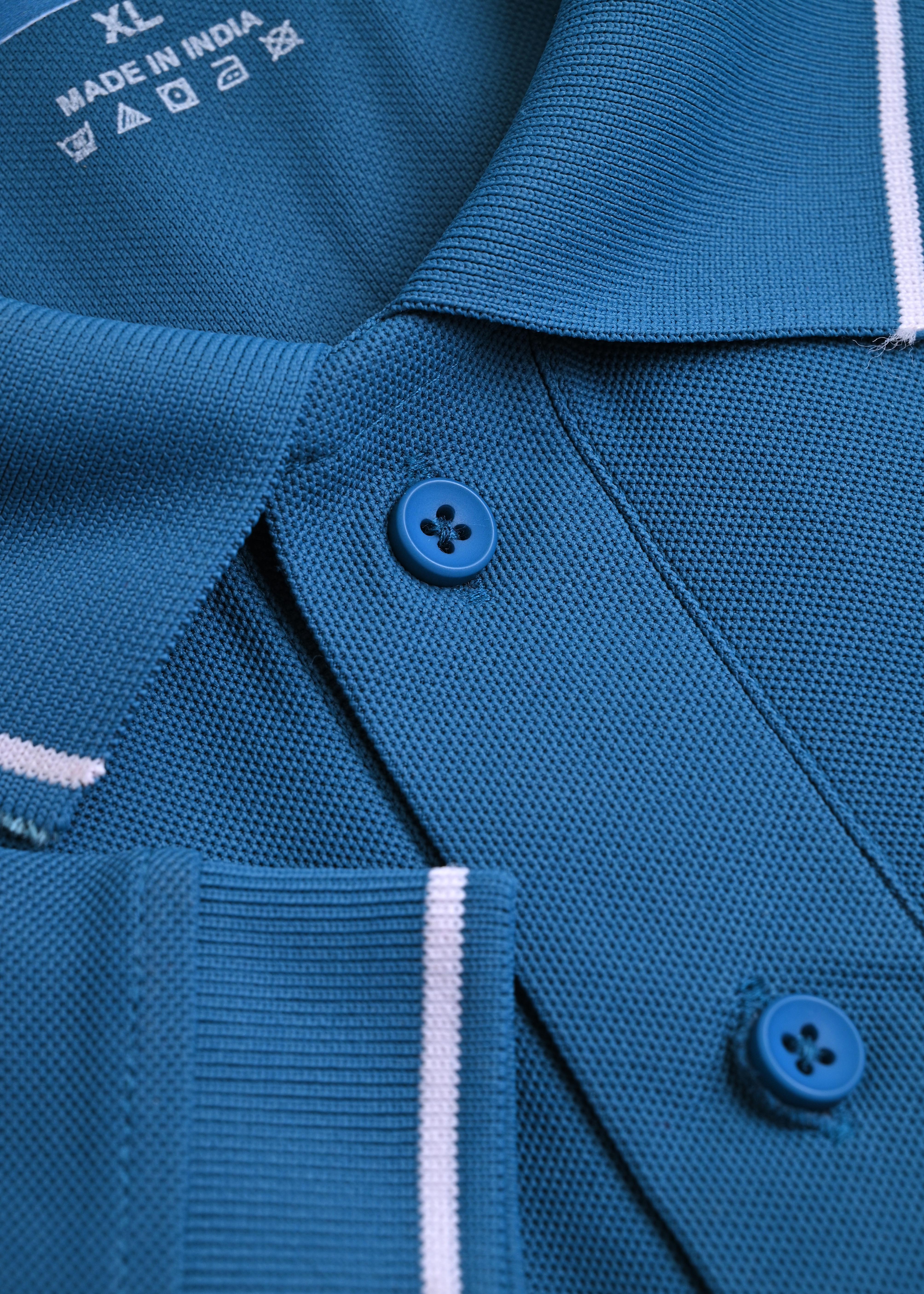 Imperio  Men Solid Polo Neck Polyester Blue T-Shirt TC5001