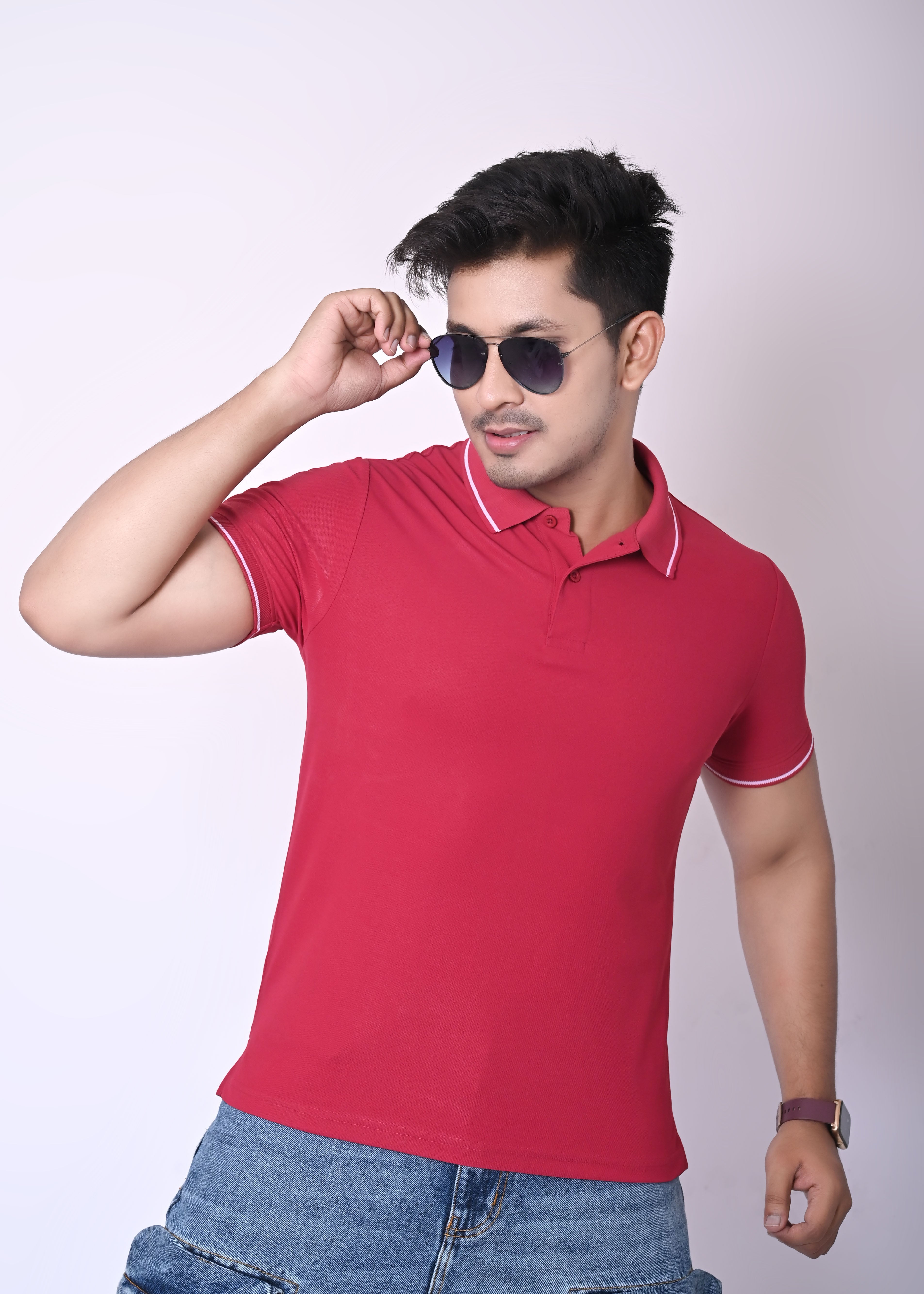 Imperio Men Solid Polo Neck Polyester Red T-Shirt TC5002