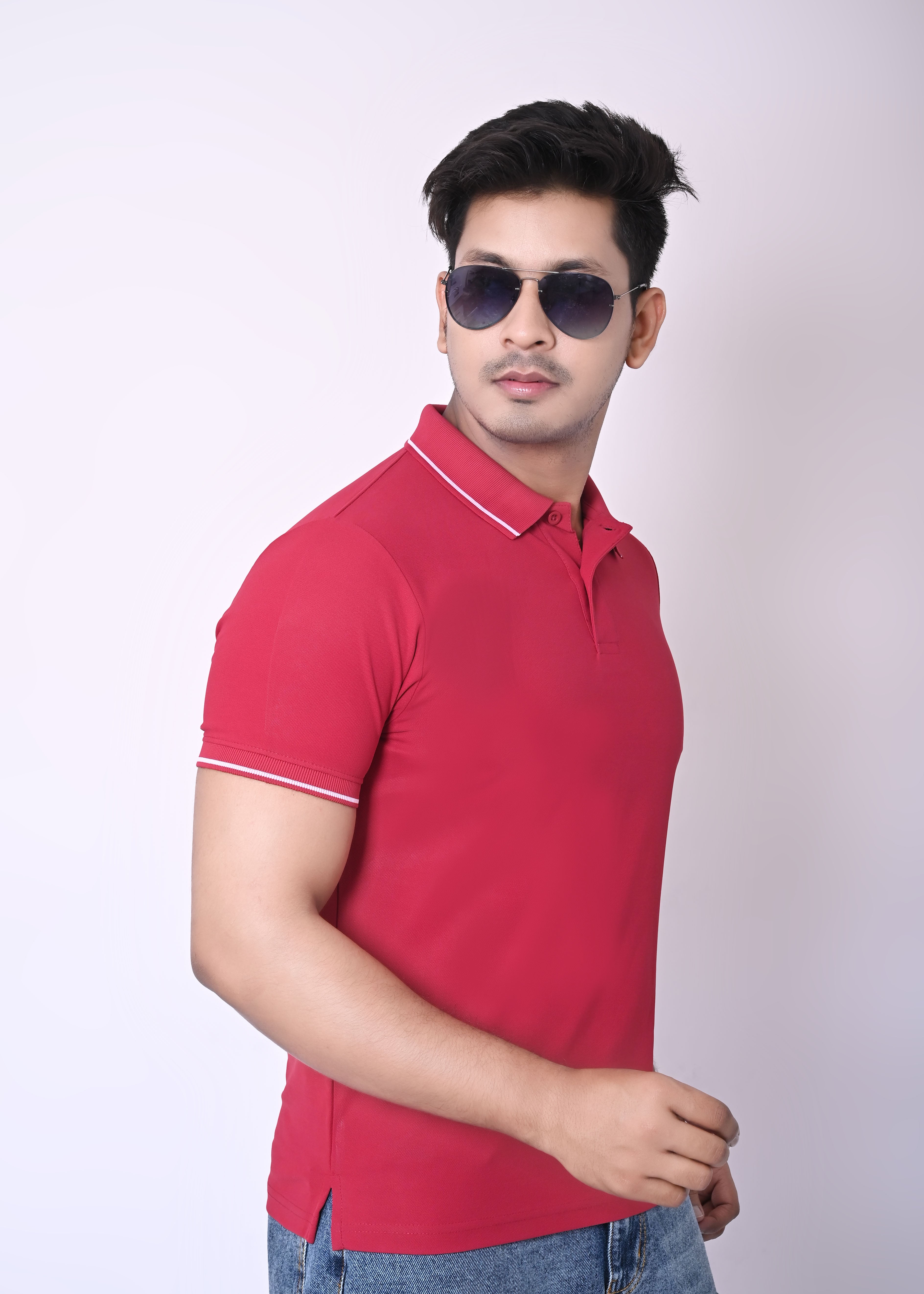 Imperio Men Solid Polo Neck Polyester Red T-Shirt TC5002