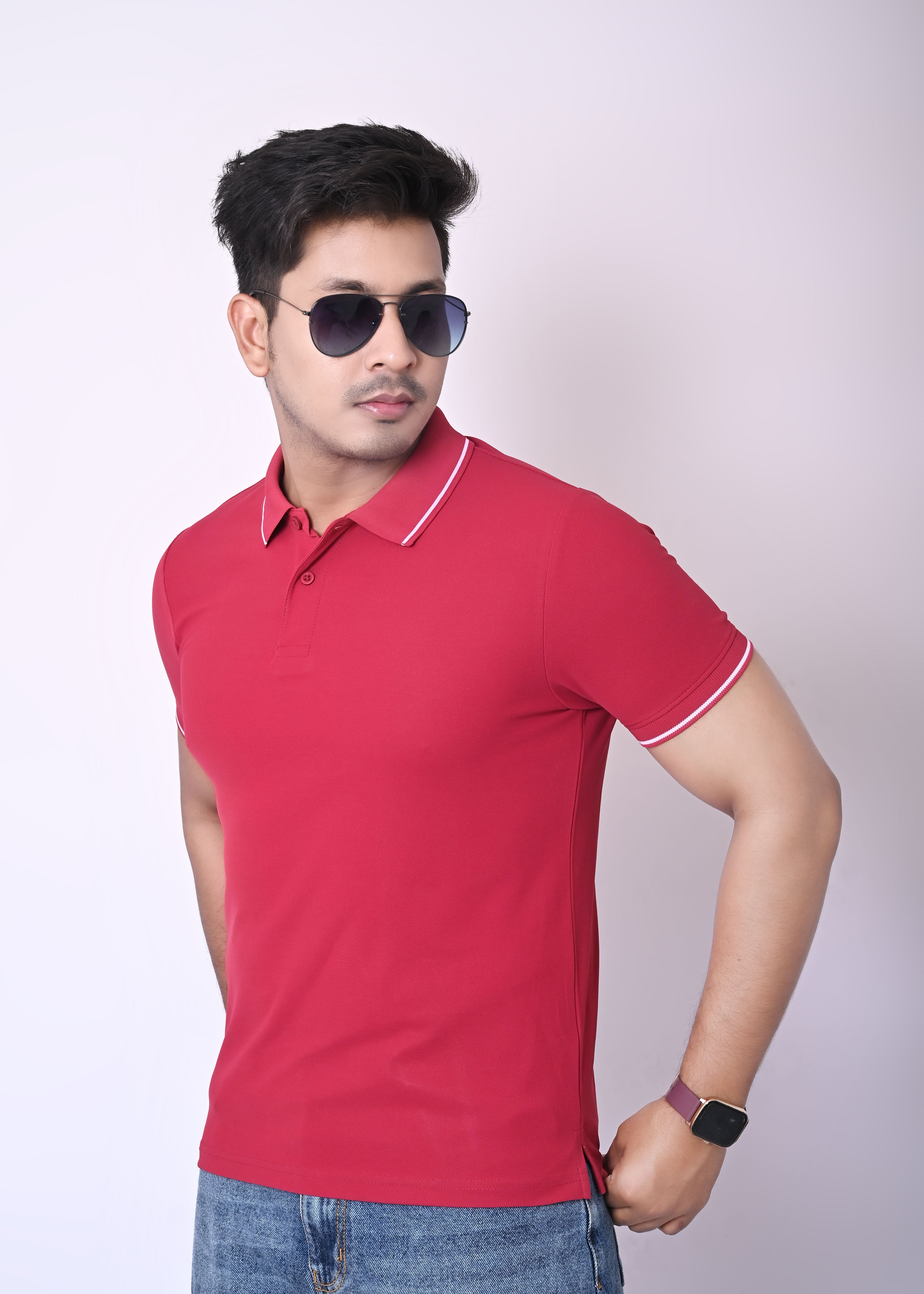 Imperio Men Solid Polo Neck Polyester Red T-Shirt TC5002