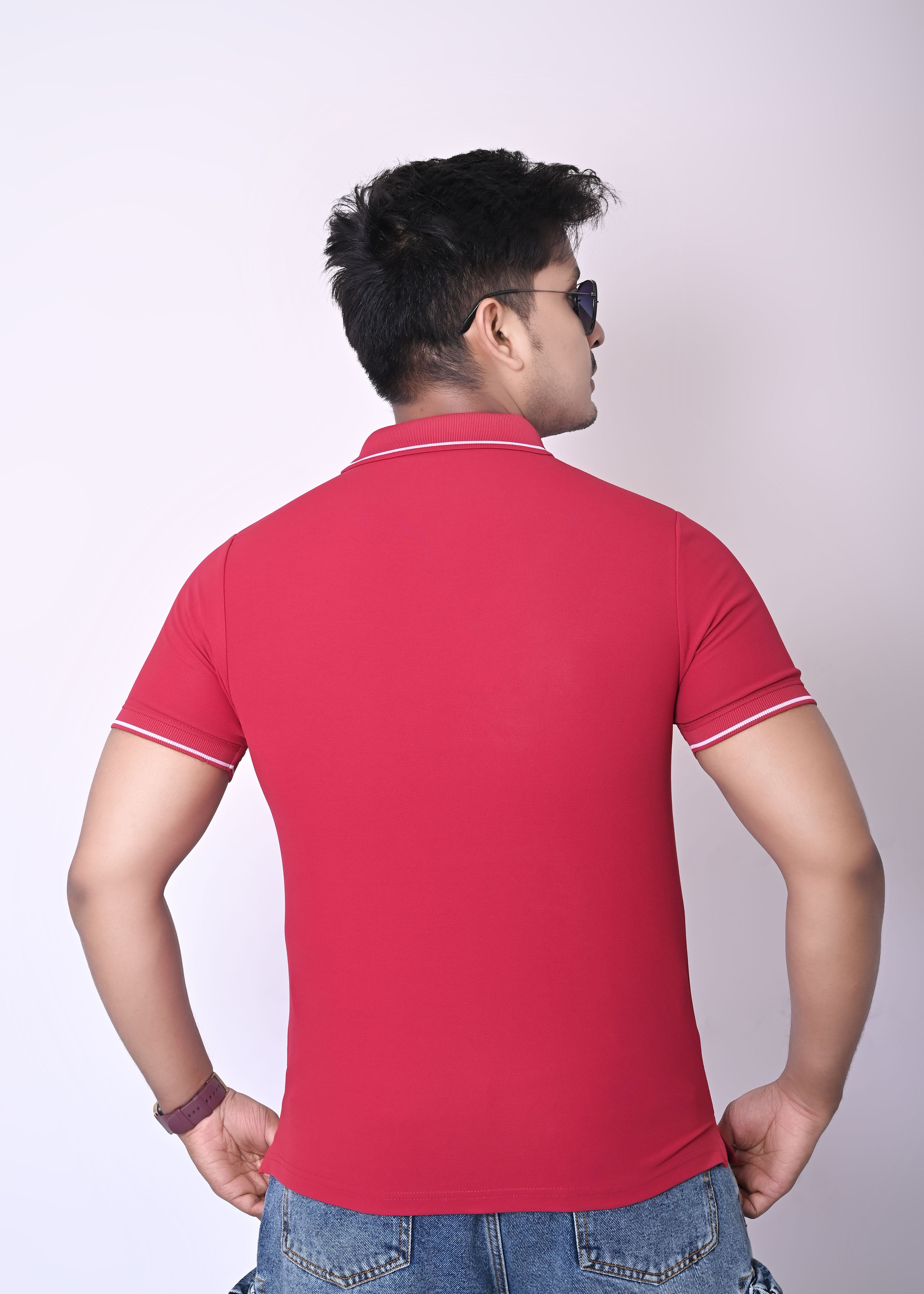 Imperio Men Solid Polo Neck Polyester Red T-Shirt TC5002