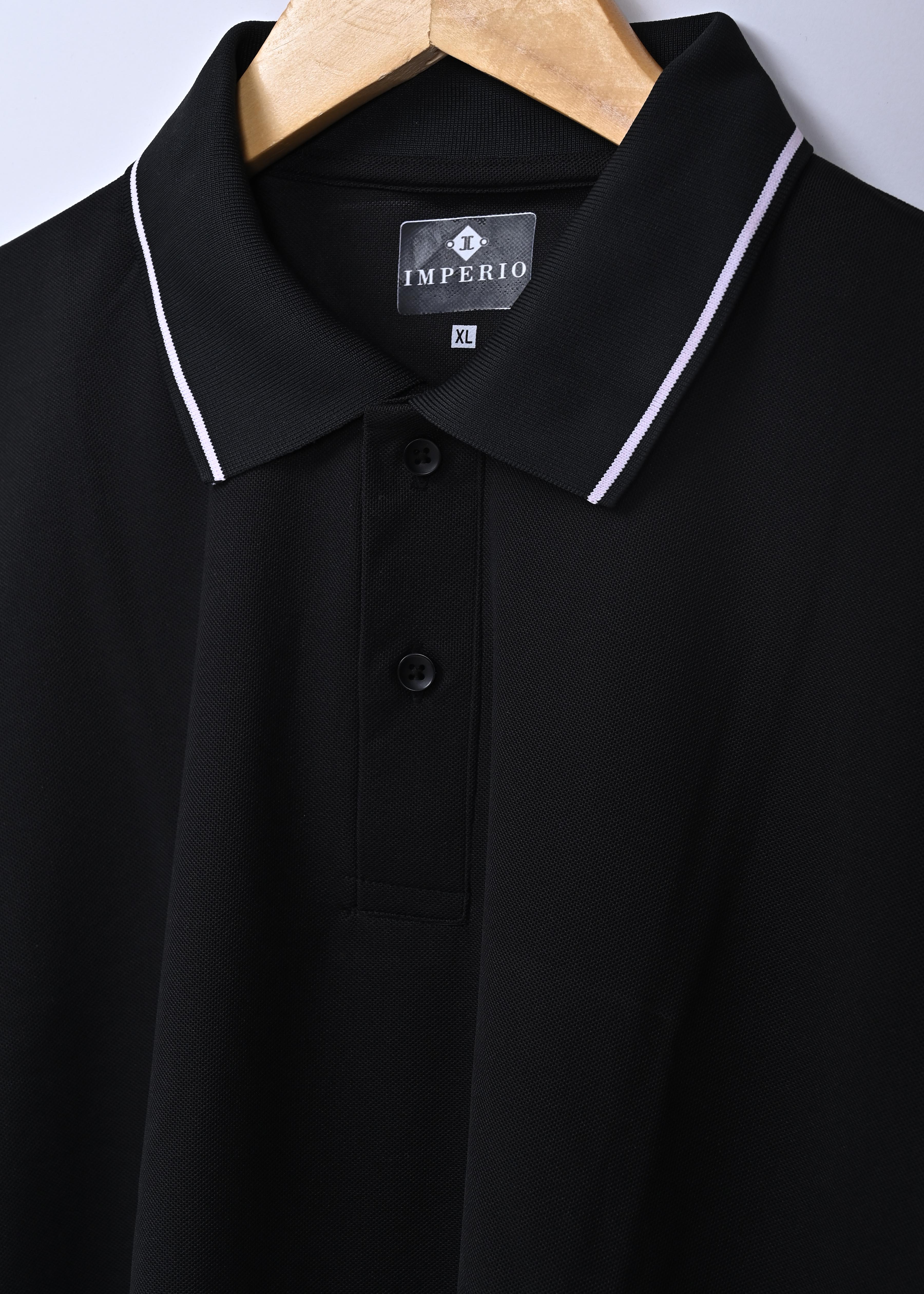 Imperio  Men Solid Polo Neck Polyester Black T-Shirt TC5003