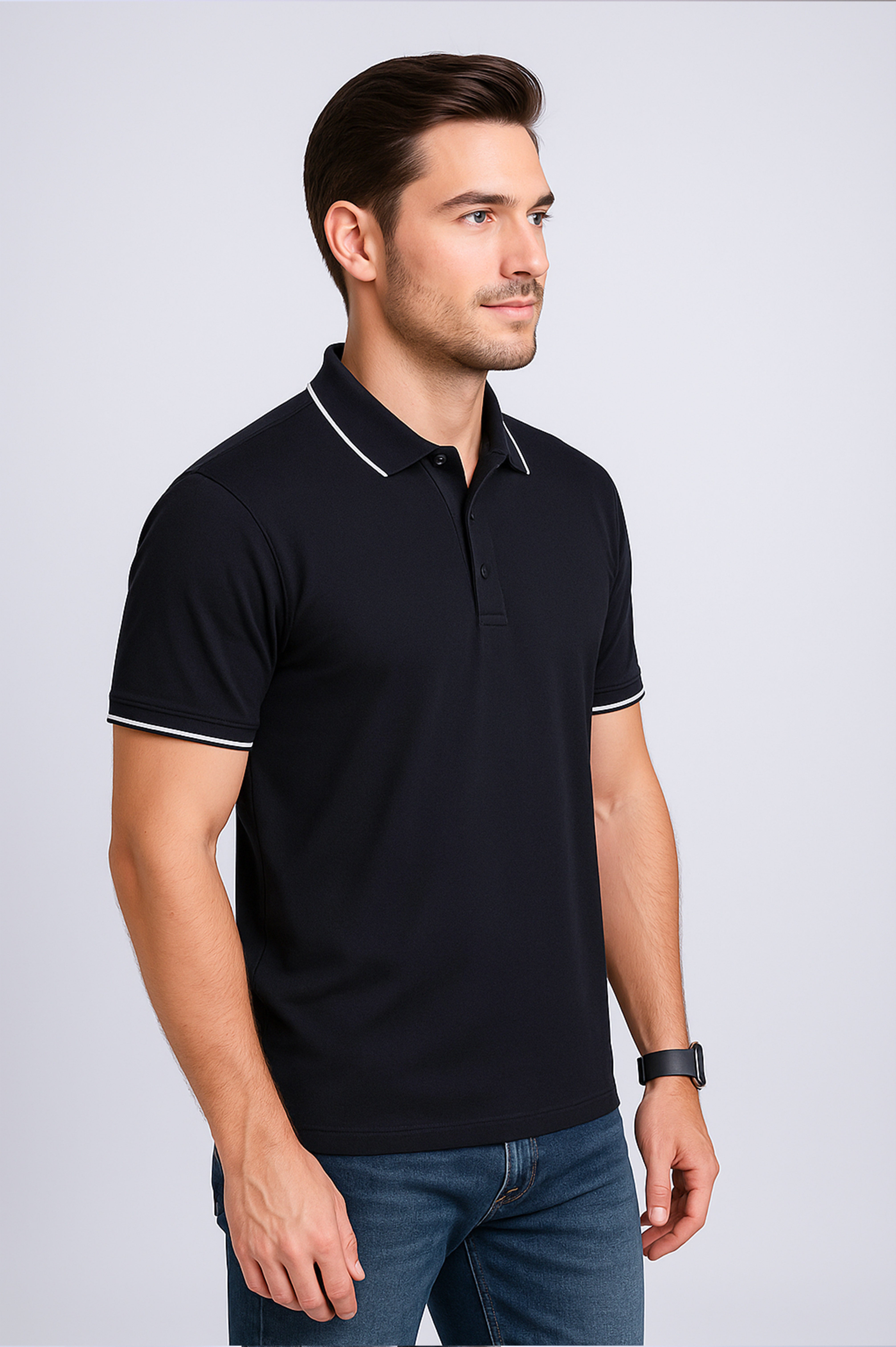 Imperio  Men Solid Polo Neck Polyester Black T-Shirt TC5003