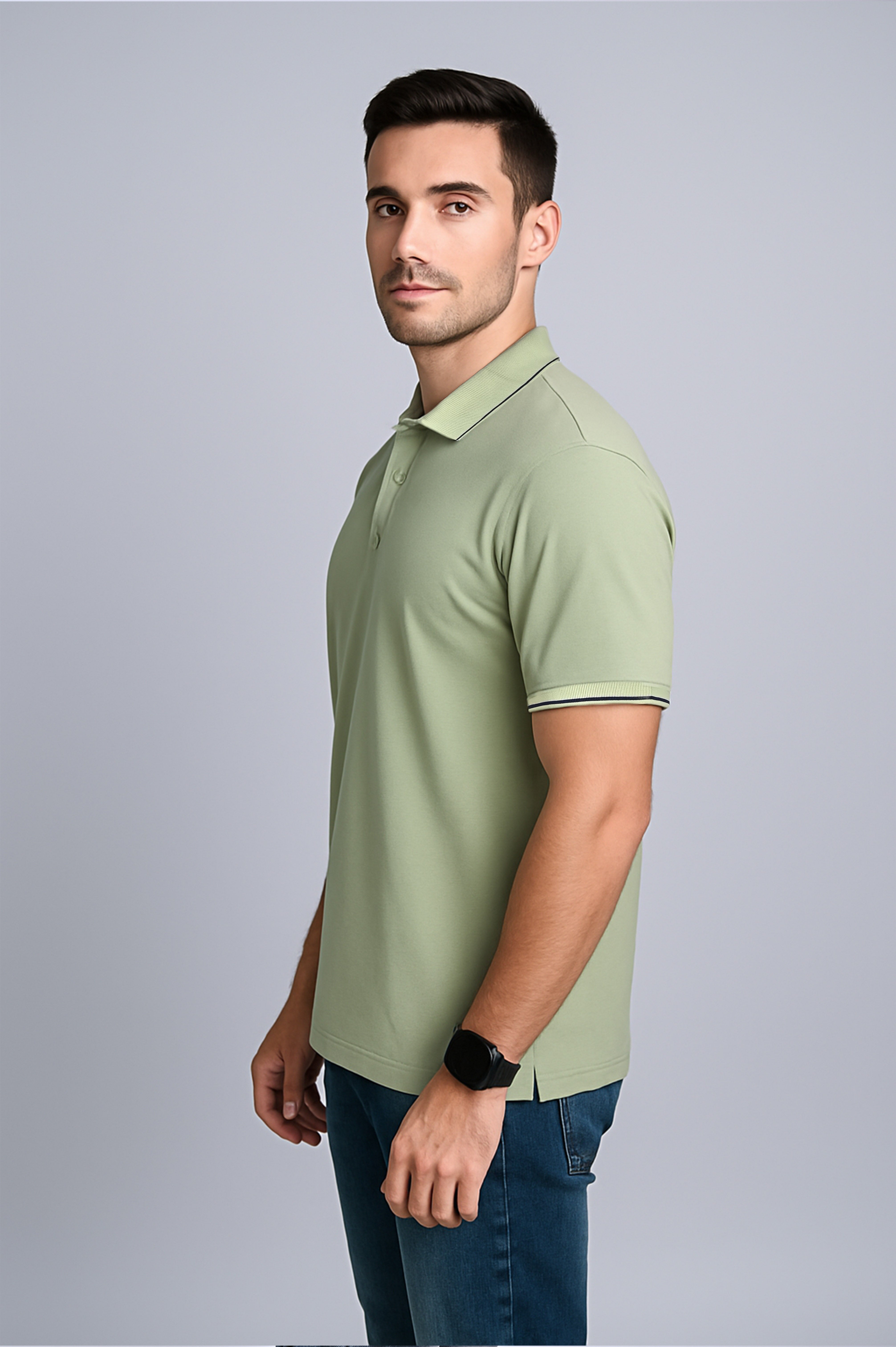 Imperio  Men Solid Polo Neck Polyester Light Green T-Shirt TC5004