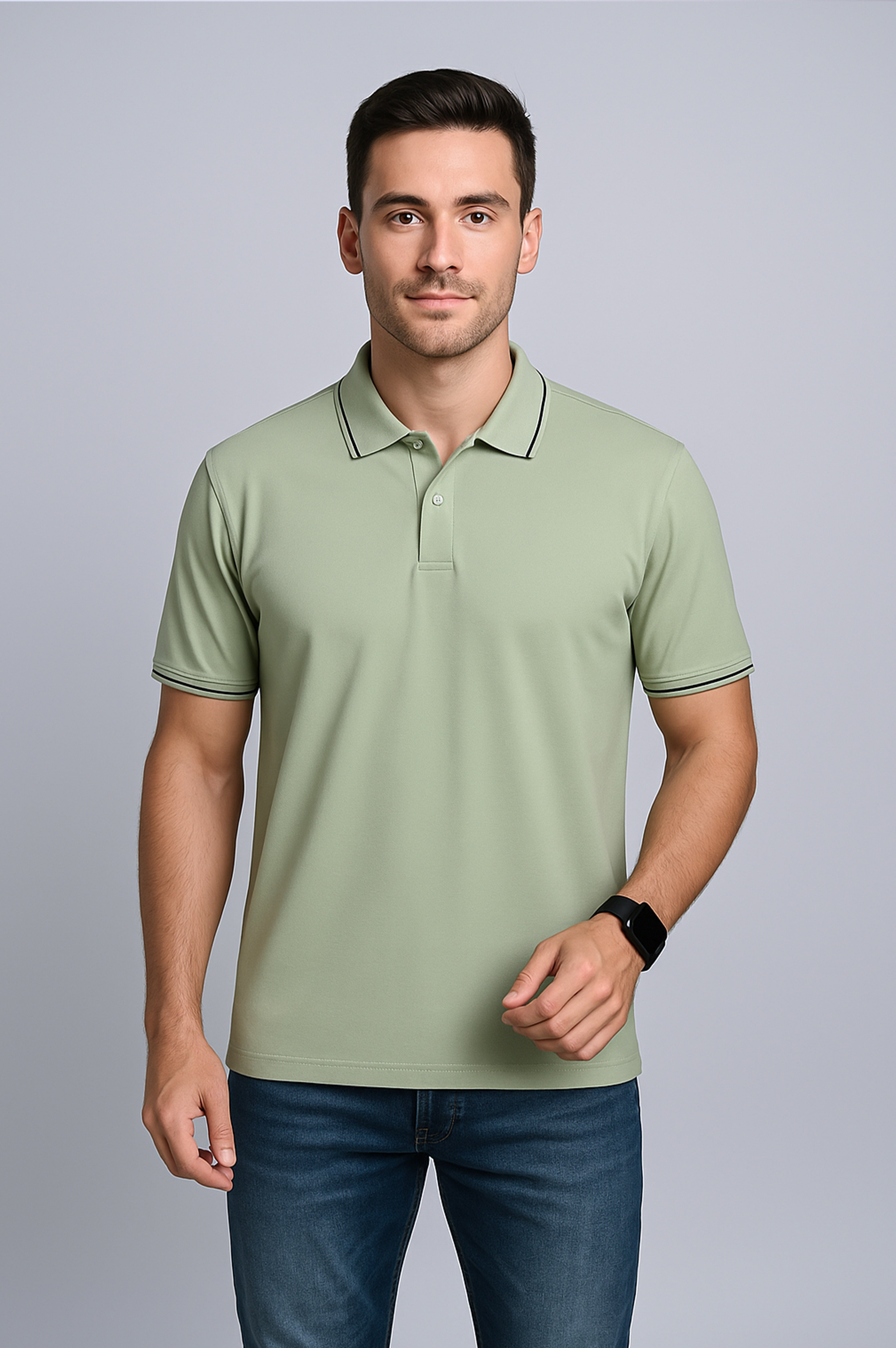 Imperio  Men Solid Polo Neck Polyester Light Green T-Shirt TC5004