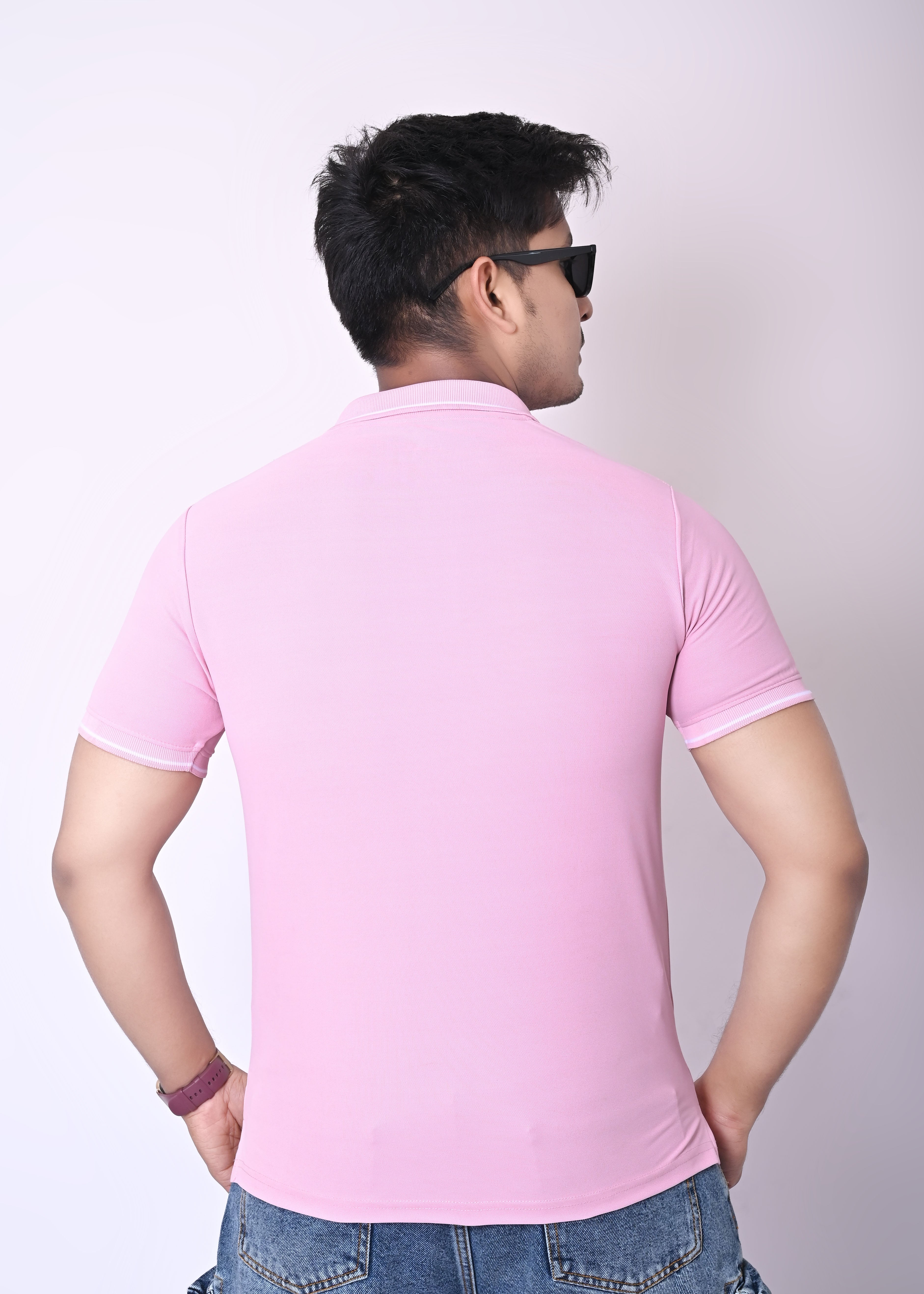 Imperio Men Solid Polo Neck Polyester Pink T-Shirt TC5005