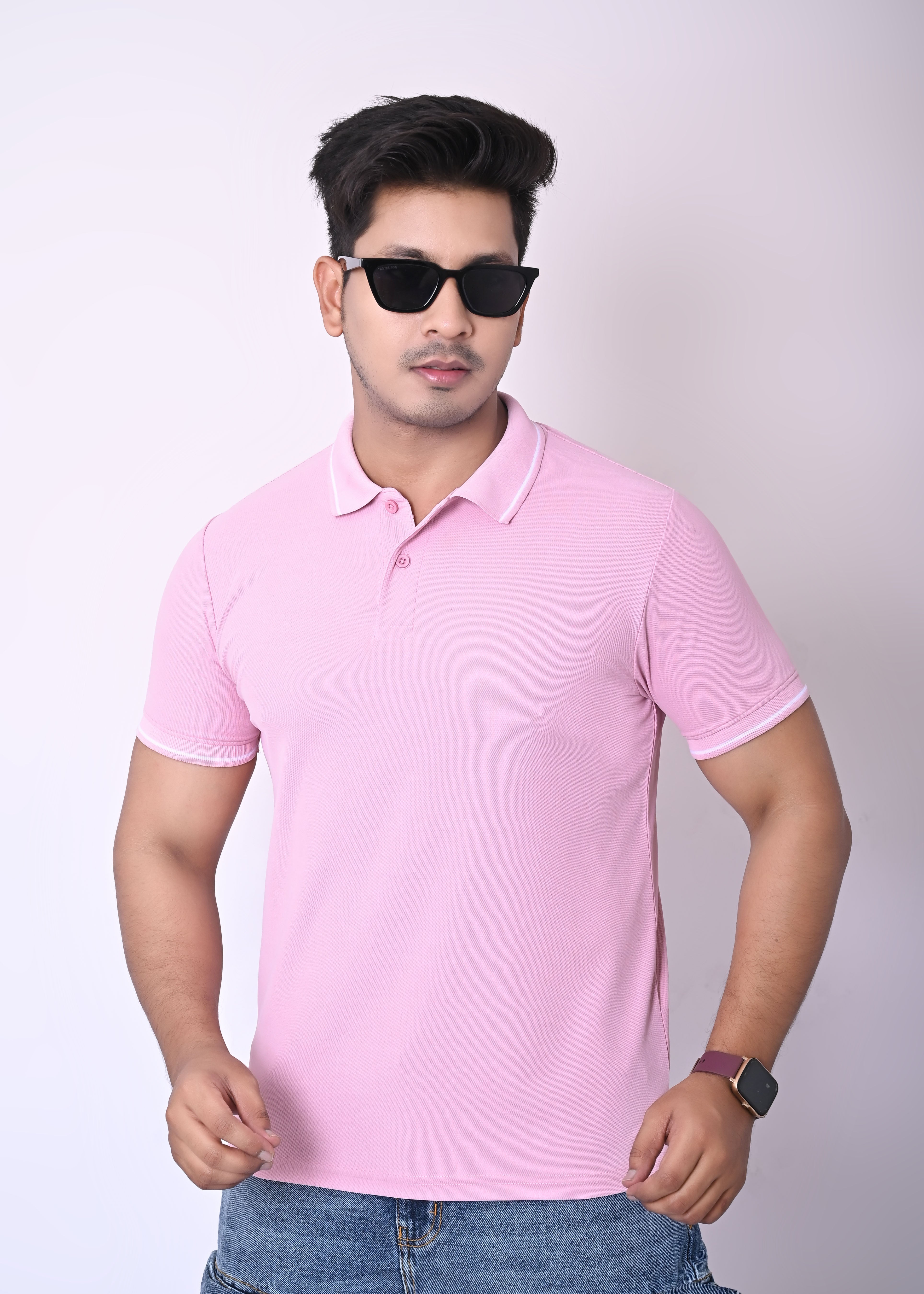 Imperio Men Solid Polo Neck Polyester Pink T-Shirt TC5005
